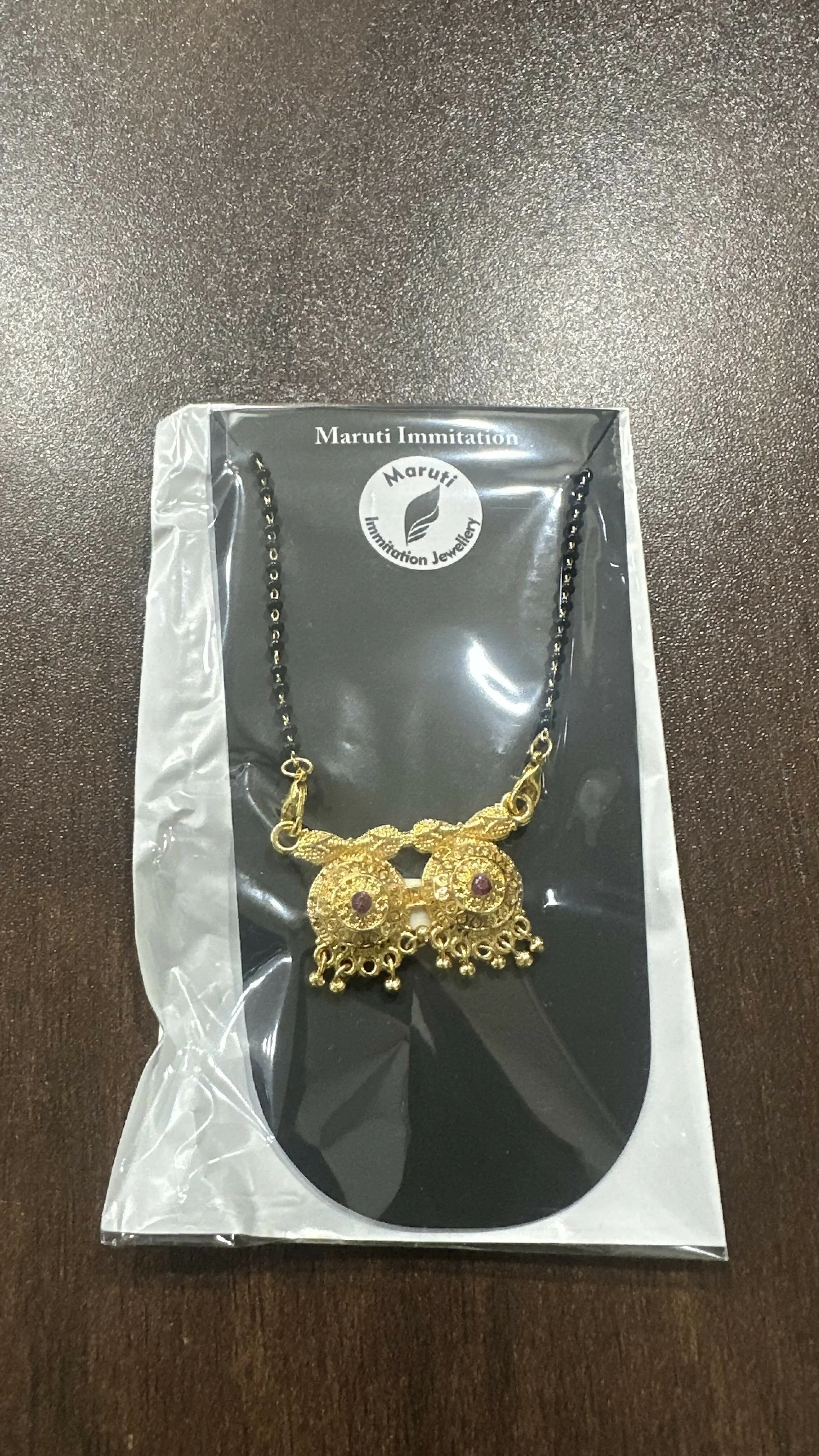 Traditional Dual Pendant Gold-Tone Mangalsutra with Pink Stone Accents - Image 4