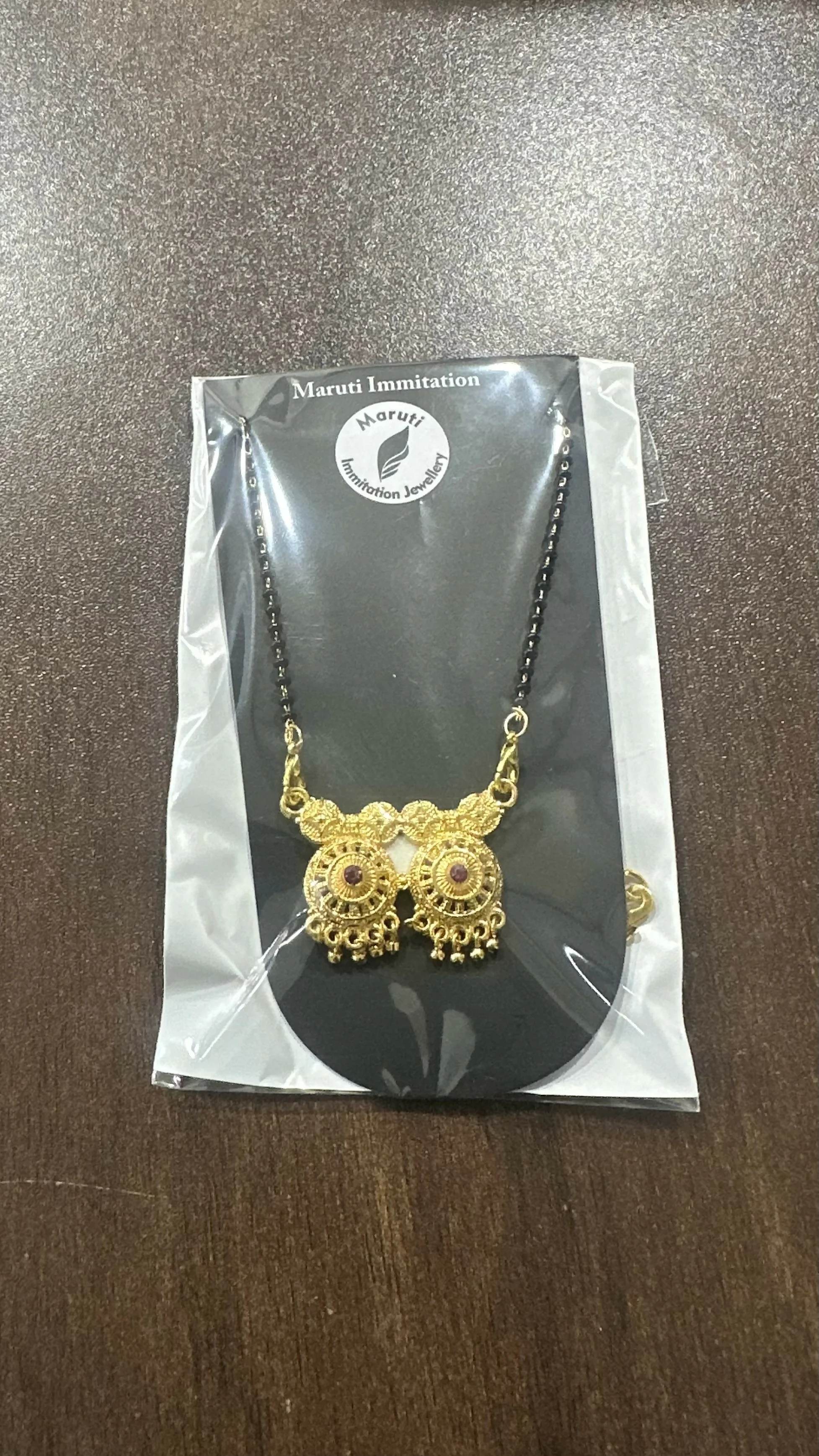 Traditional Gold-Tone Dual Pendant Mangalsutra – Elegant Black Bead Chain - Image 4