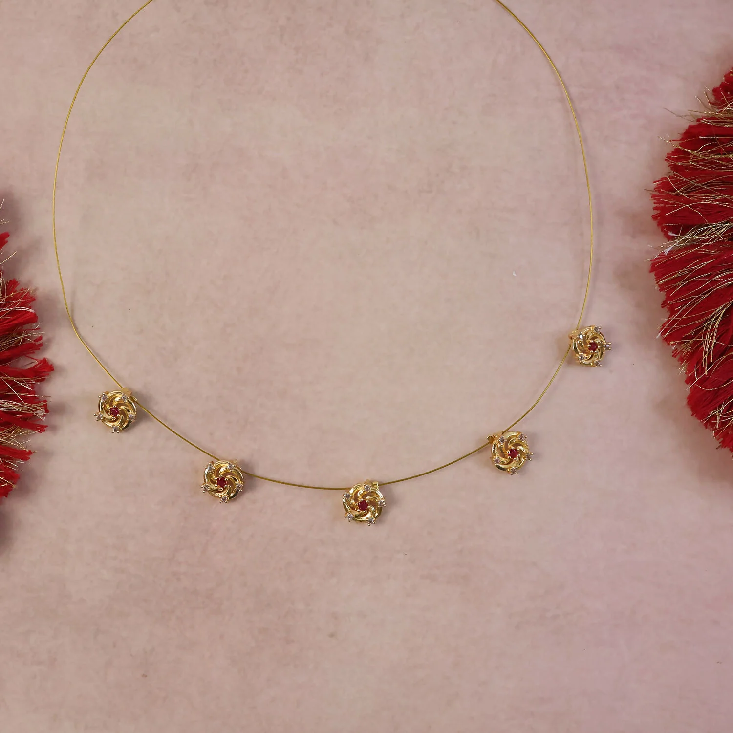 Ruby Floral Swirl Station Necklace with Diamond Detailing and Elegant Finish - Image 2