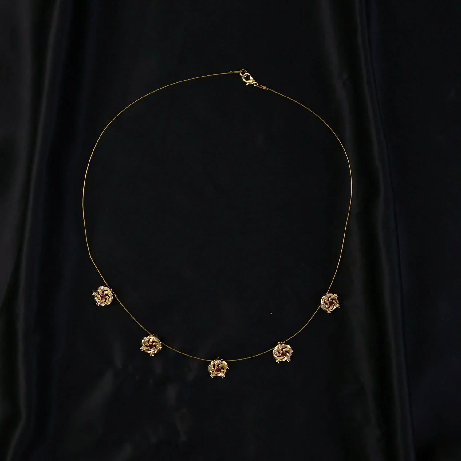 Ruby Floral Swirl Station Necklace with Diamond Detailing and Elegant Finish - Image 4