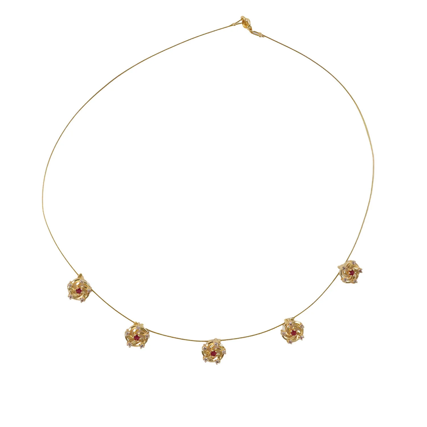 Ruby Floral Swirl Station Necklace with Diamond Detailing and Elegant Finish - Image 5