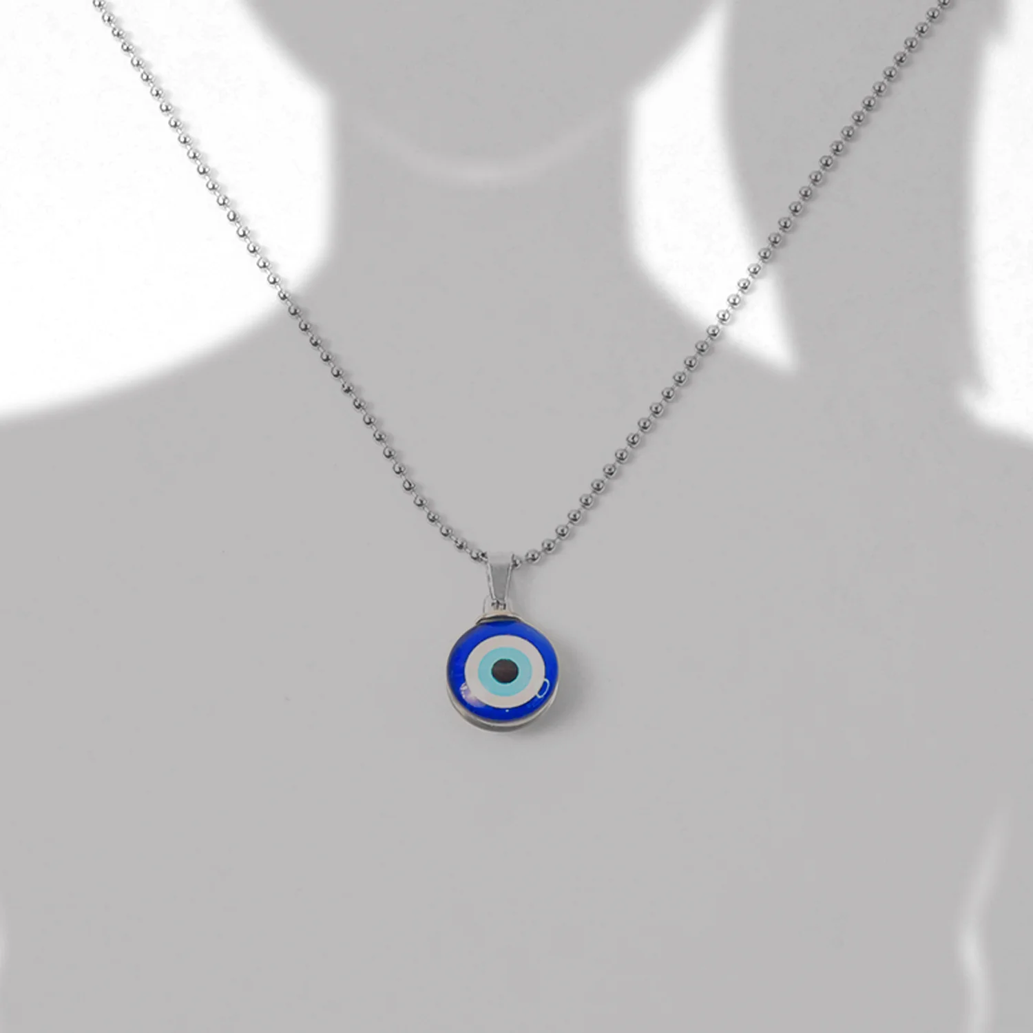 Tiny Blue Turkish Evil Eye Pendant Chain Necklace For Men And Women - Image 2