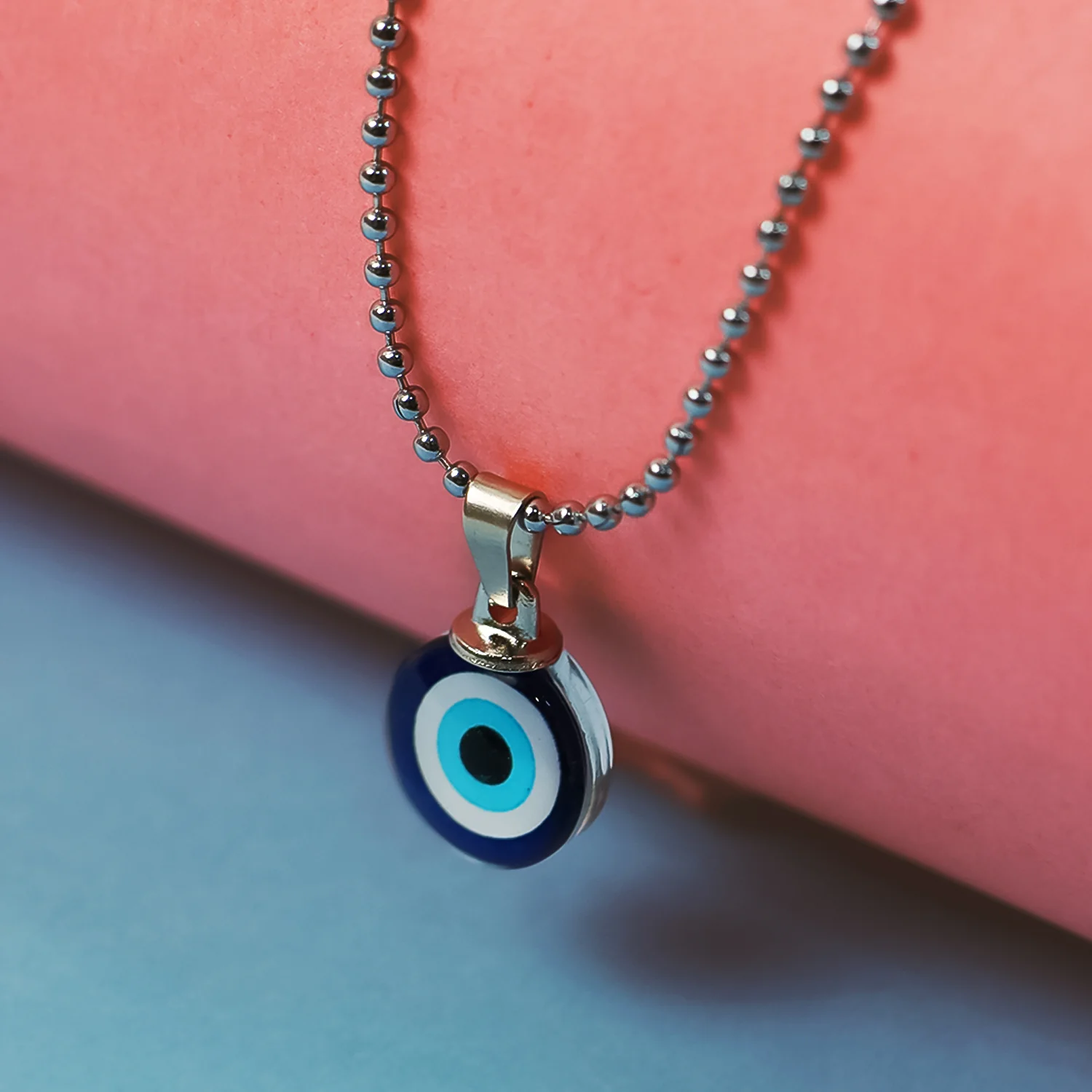 Tiny Blue Turkish Evil Eye Pendant Chain Necklace For Men And Women - Image 3