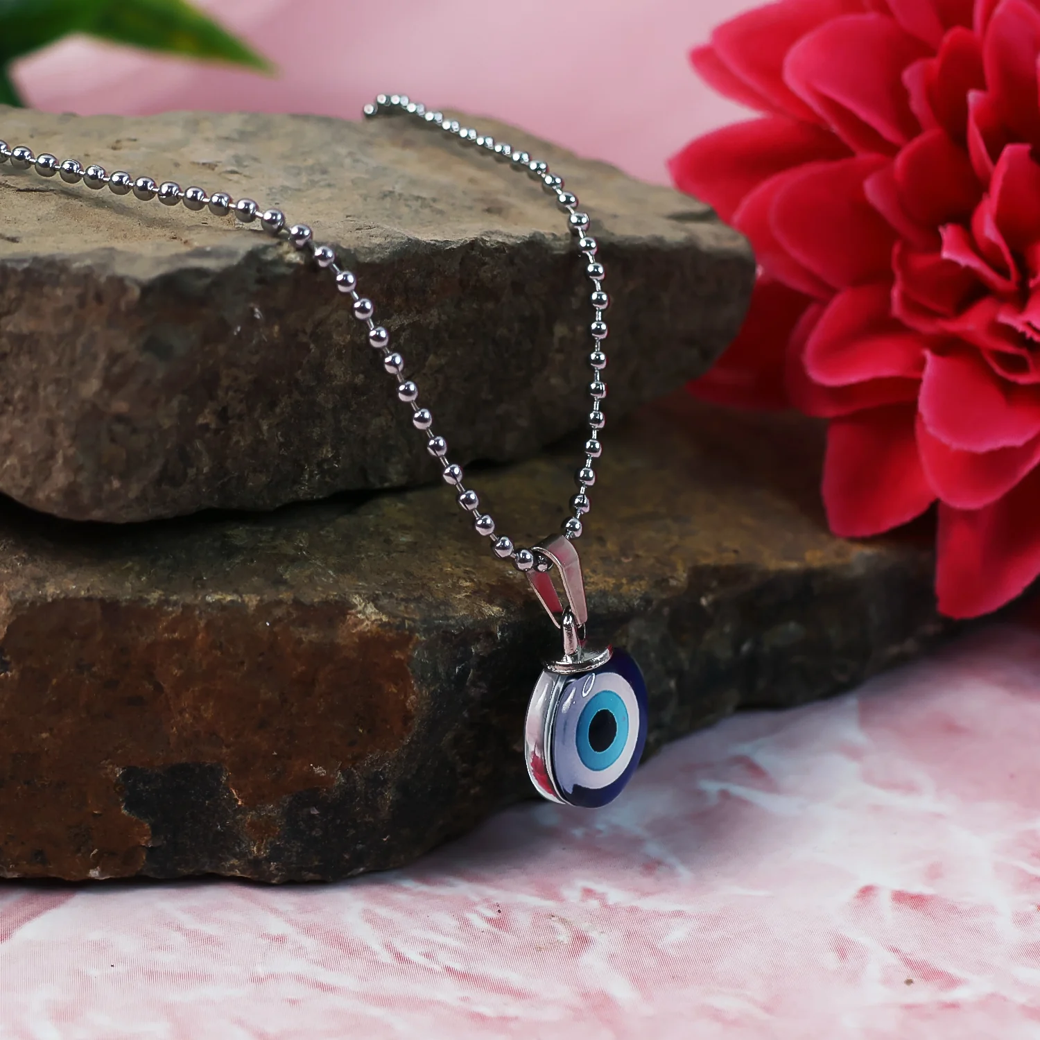 Tiny Blue Turkish Evil Eye Pendant Chain Necklace For Men And Women - Image 6