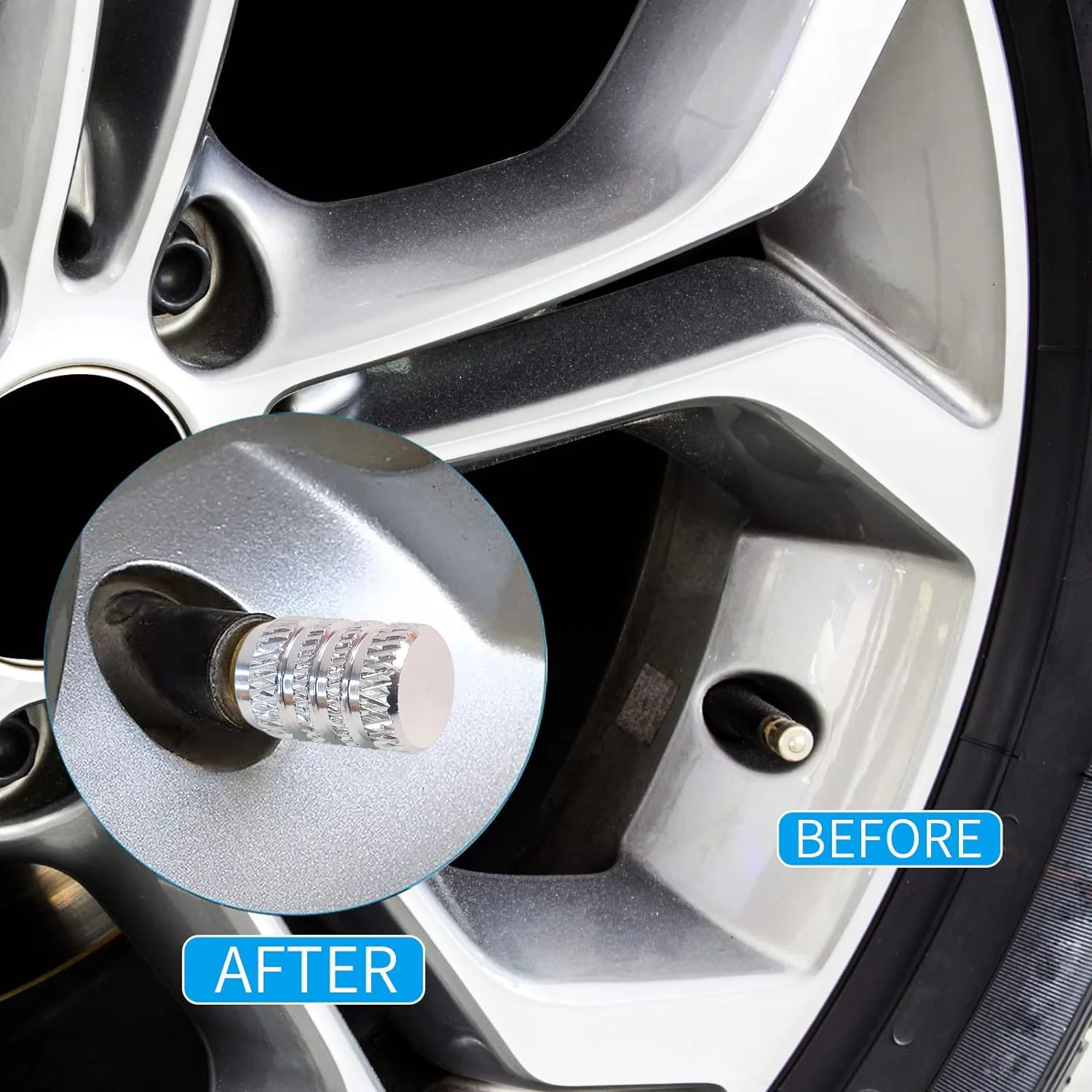 Tire Valve Stem Caps Fit 4pcs Silver - Image 7