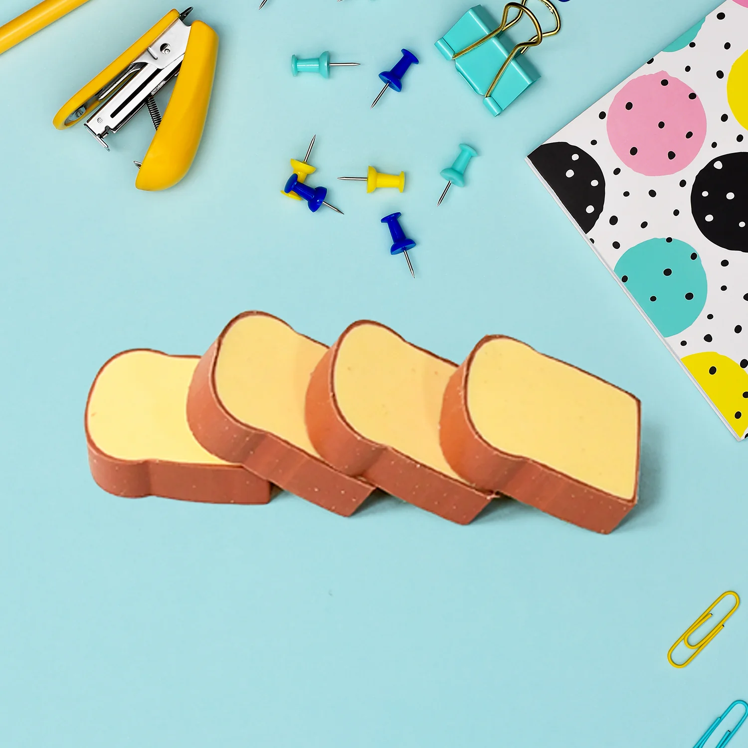 3D Toast Bread Shape Eraser for Kids, Cartoons Erasers Toast Bread Erasers Bread Shaped Eraser for Students, Gift, Cute Fun Food Erasers for School Classroom, Stationery for Boys & Girls (4 Pcs Set) - Image 3