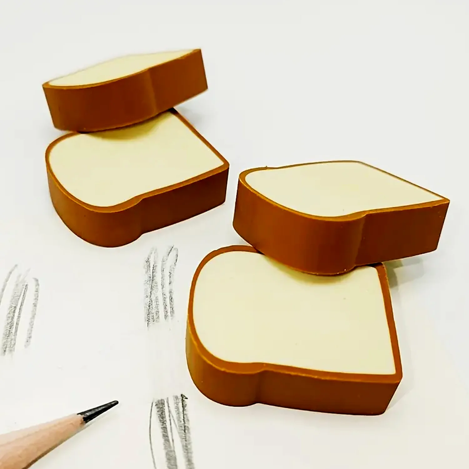 3D Toast Bread Shape Eraser for Kids, Cartoons Erasers Toast Bread Erasers Bread Shaped Eraser for Students, Gift, Cute Fun Food Erasers for School Classroom, Stationery for Boys & Girls (4 Pcs Set) - Image 4
