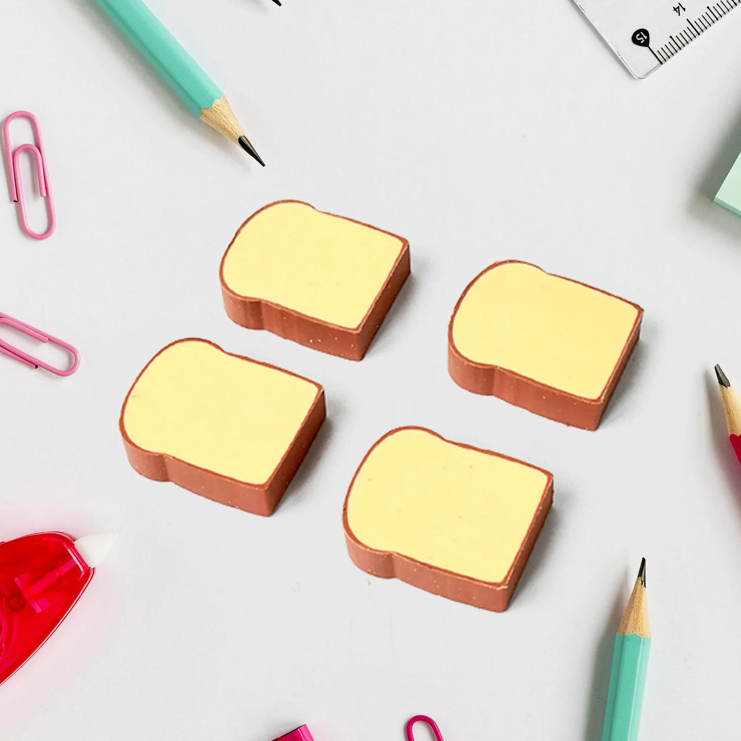 3D Toast Bread Shape Eraser for Kids, Cartoons Erasers Toast Bread Erasers Bread Shaped Eraser for Students, Gift, Cute Fun Food Erasers for School Classroom, Stationery for Boys & Girls (4 Pcs Set) - Image 7