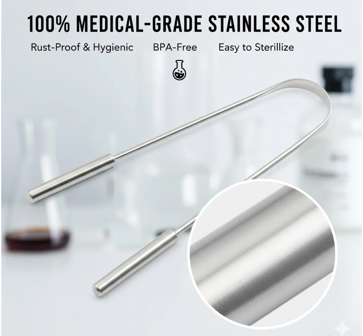 Tongue Cleaner For Kids & Adults | Tongue Scraper For Bad Breath, Maintain Oral Hygiene for Daily Use | for Fresh Breath & Bacteria Removal | Improved Taste (Steel, Copper, Tongue Cleaner / 1 Pc) - Image 6