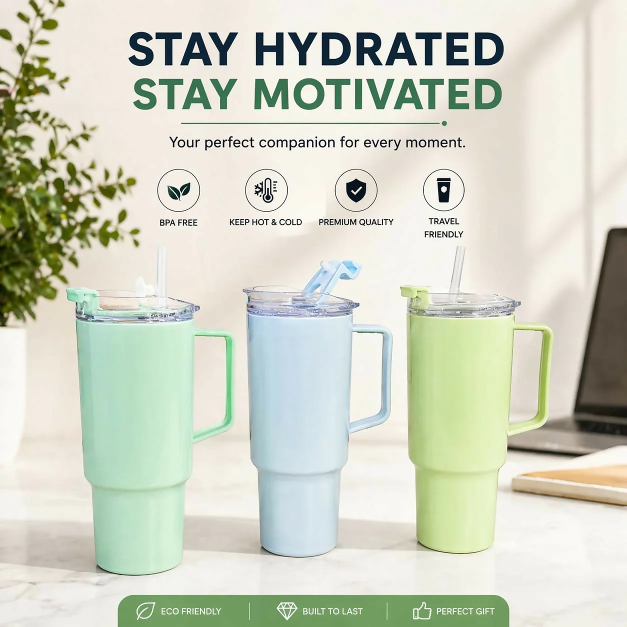 Toony Tumbler 1800ml - Insulated Travel Mug with Handle & Straw | BPA Free, Leak-Proof & Large Capacity Coffee Cup - Image 2