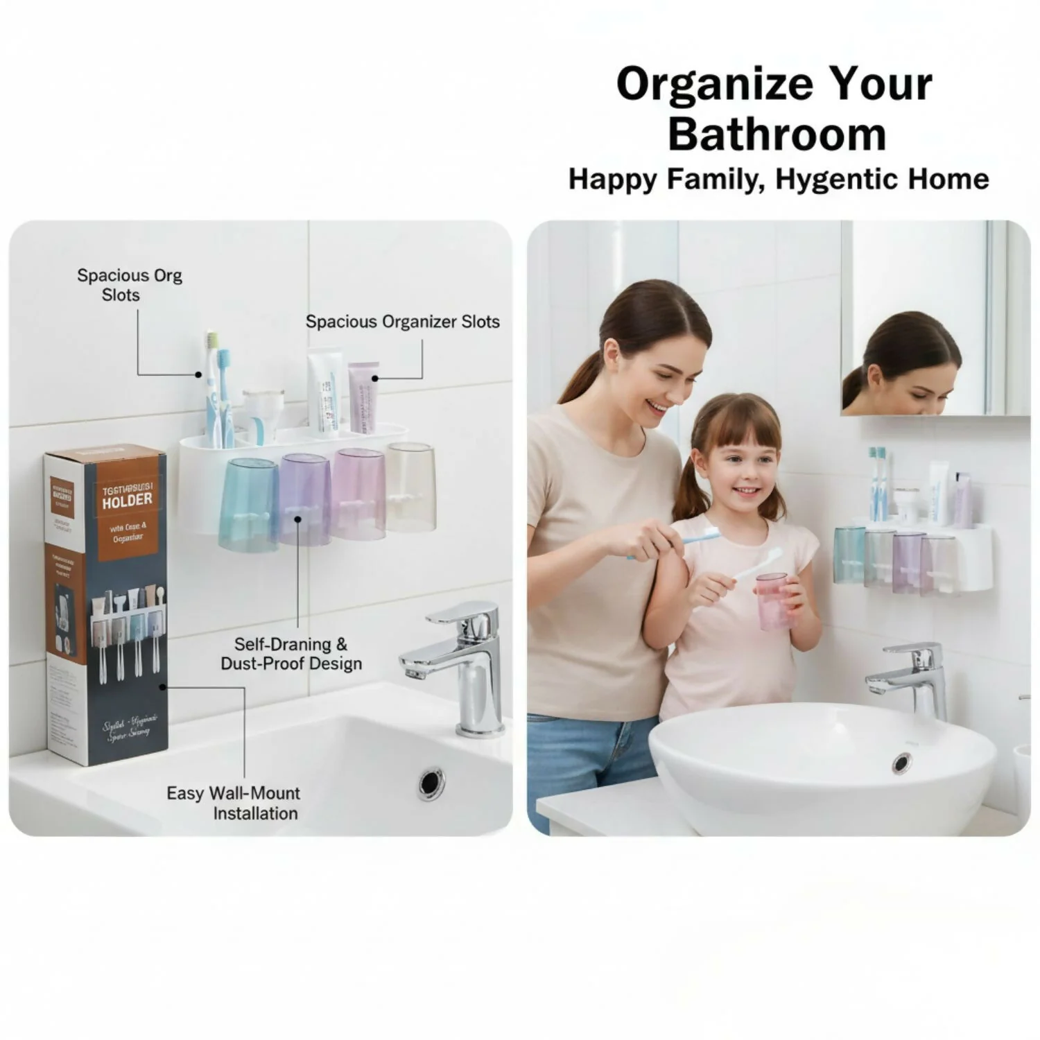 Toothbrush Holders & Storage Rack with 4 Cute Cartoon Cups - Image 4