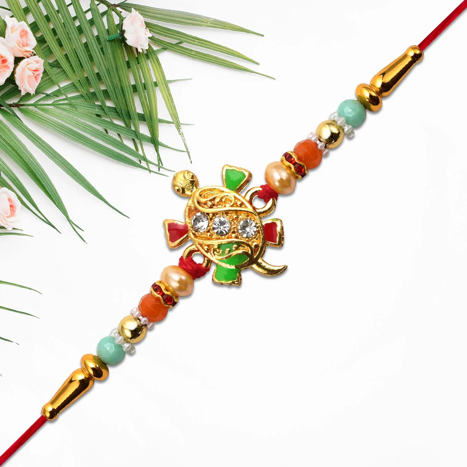 Tortoise Design Rakhi with Stones & Colorful Beads - Image 4
