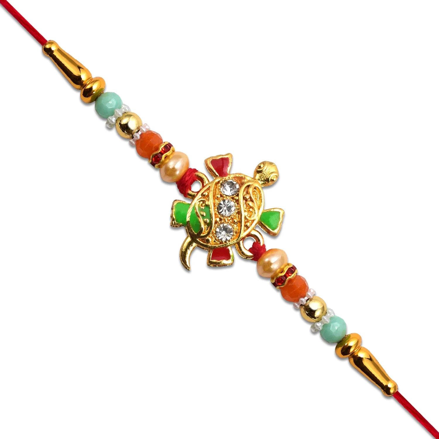 Tortoise Design Rakhi with Stones & Colorful Beads - Image 5