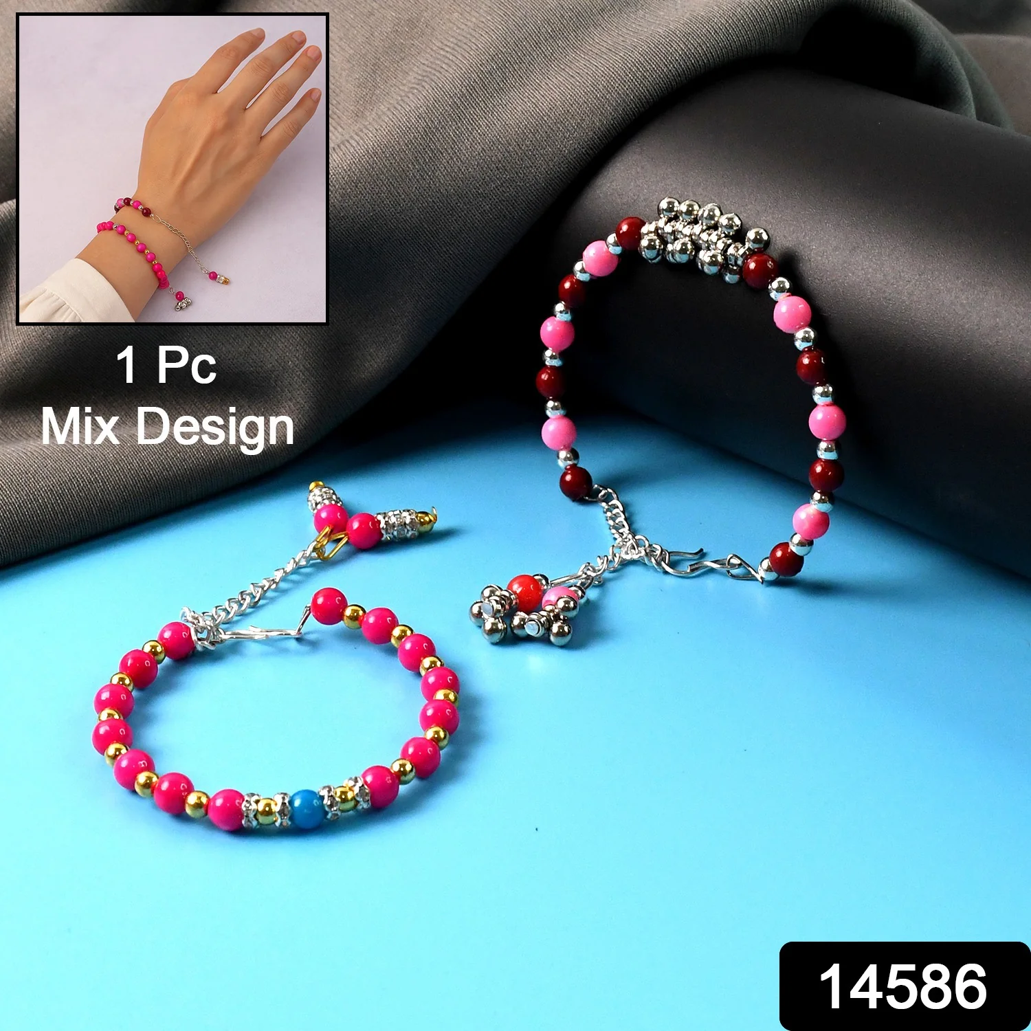 Traditional and Trendy Beaded Bracelet with Adjustable Chain (1 Pc) - Image 2