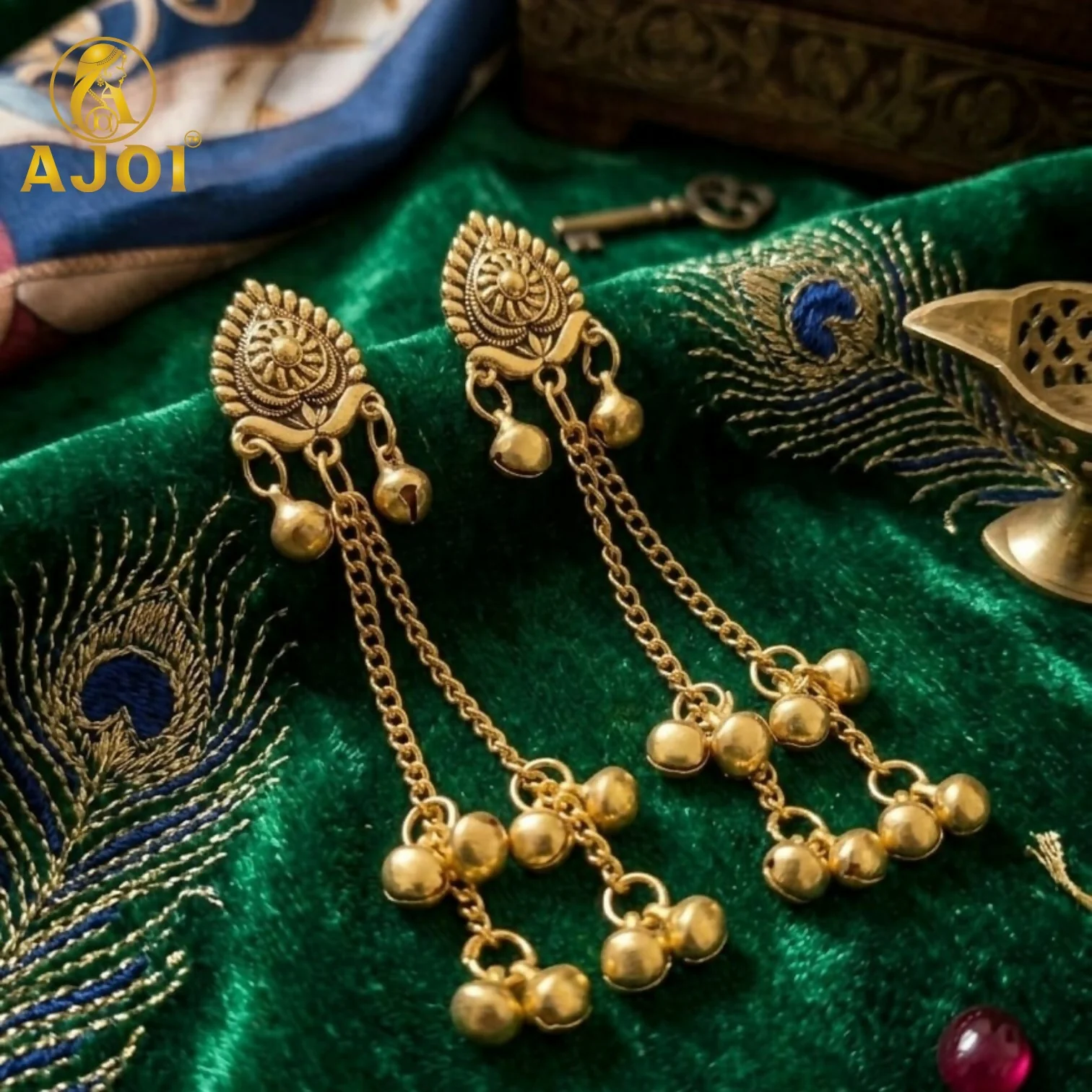 Traditional Antique Gold Chain Drop Earrings - Image 4
