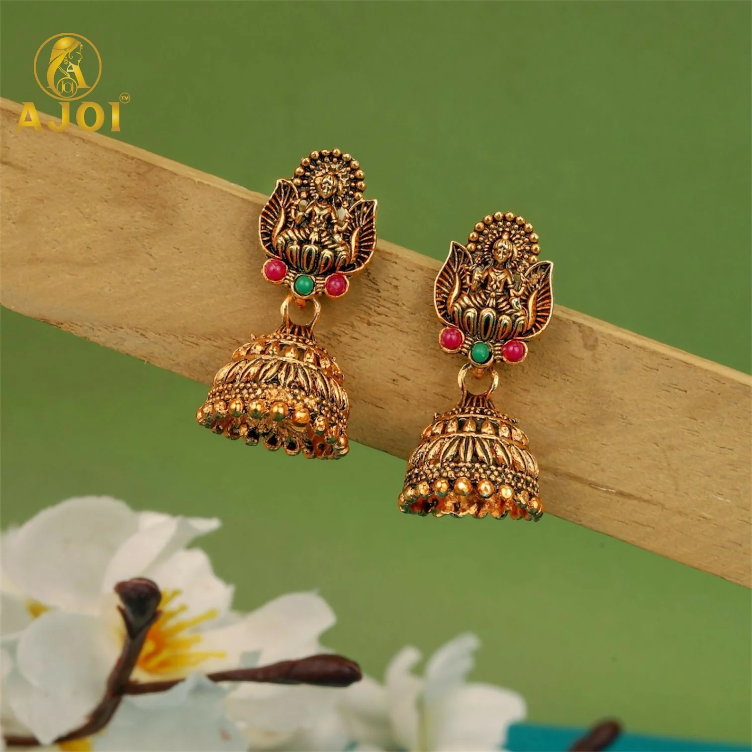 Traditional Antique Gold-Plated Temple Jhumka Earrings Combo Set for Women & Girls (Set of 5) - Image 2