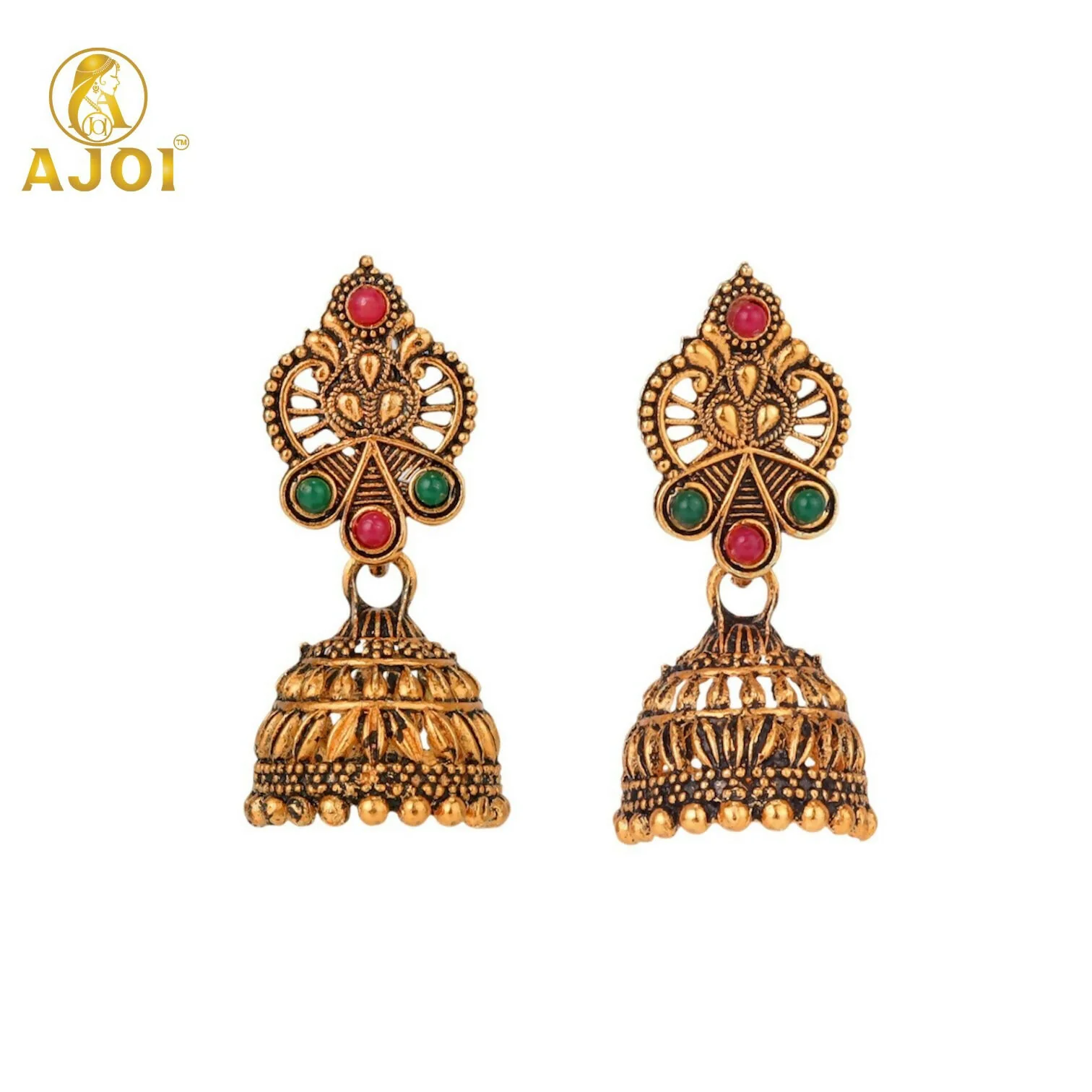 Traditional Antique Gold-Plated Temple Jhumka Earrings Combo Set for Women & Girls (Set of 5) - Image 4