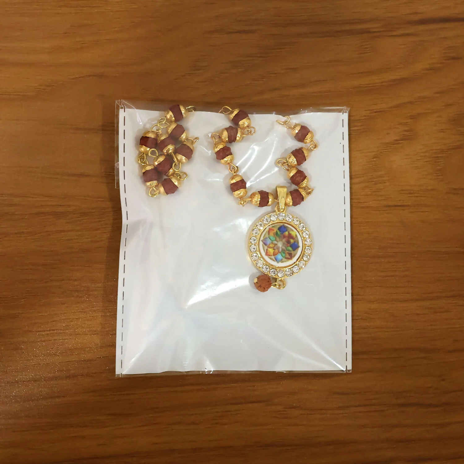 Traditional Beaded Rudraksha Necklace & Bracelet Set with Pendant - Image 6