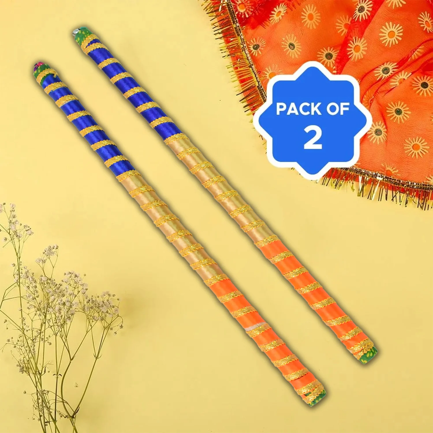 Traditional Decorative Dandiya Sticks Pair for Navratri, Garba (2 Pc) - Image 3