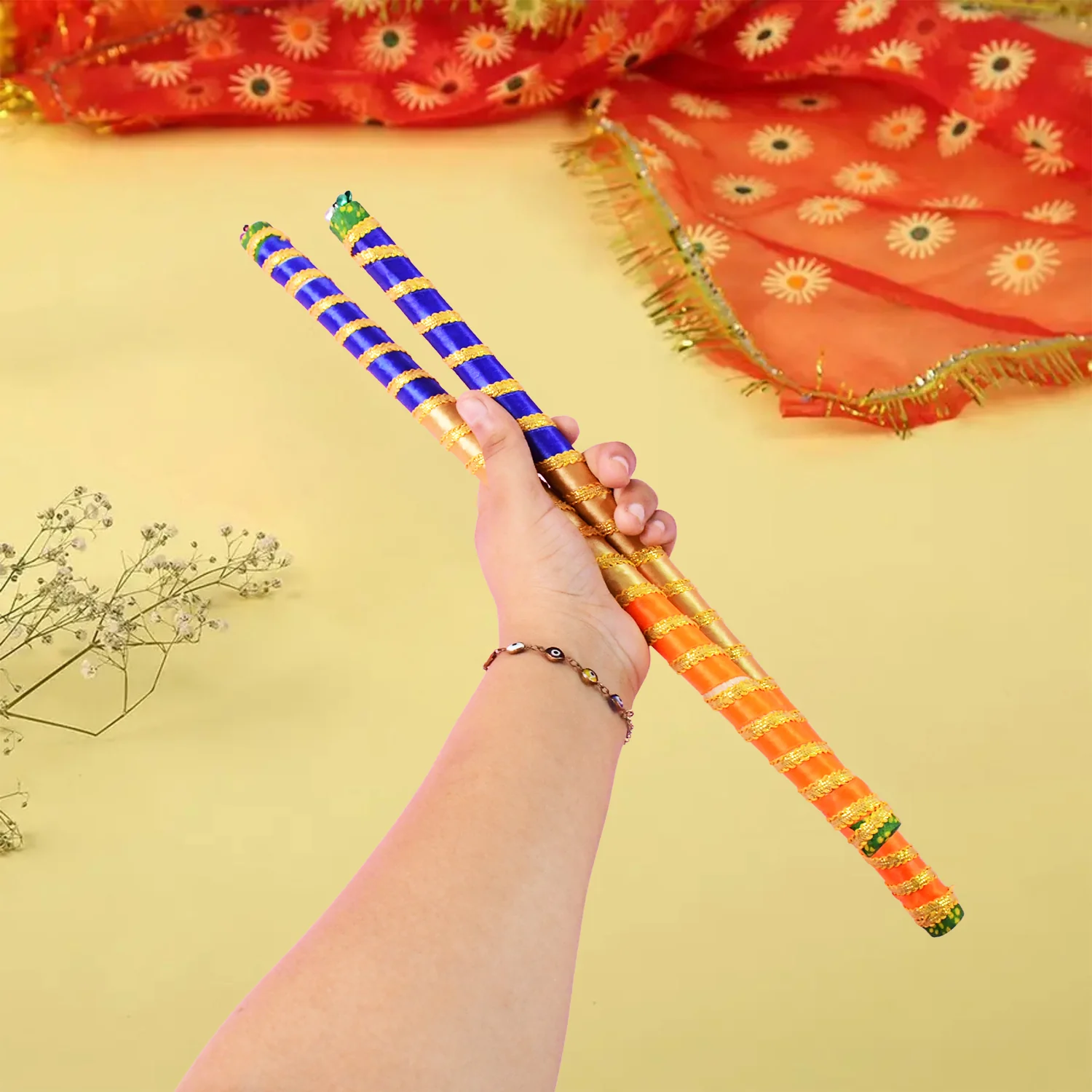 Traditional Decorative Dandiya Sticks Pair for Navratri, Garba (2 Pc) - Image 4