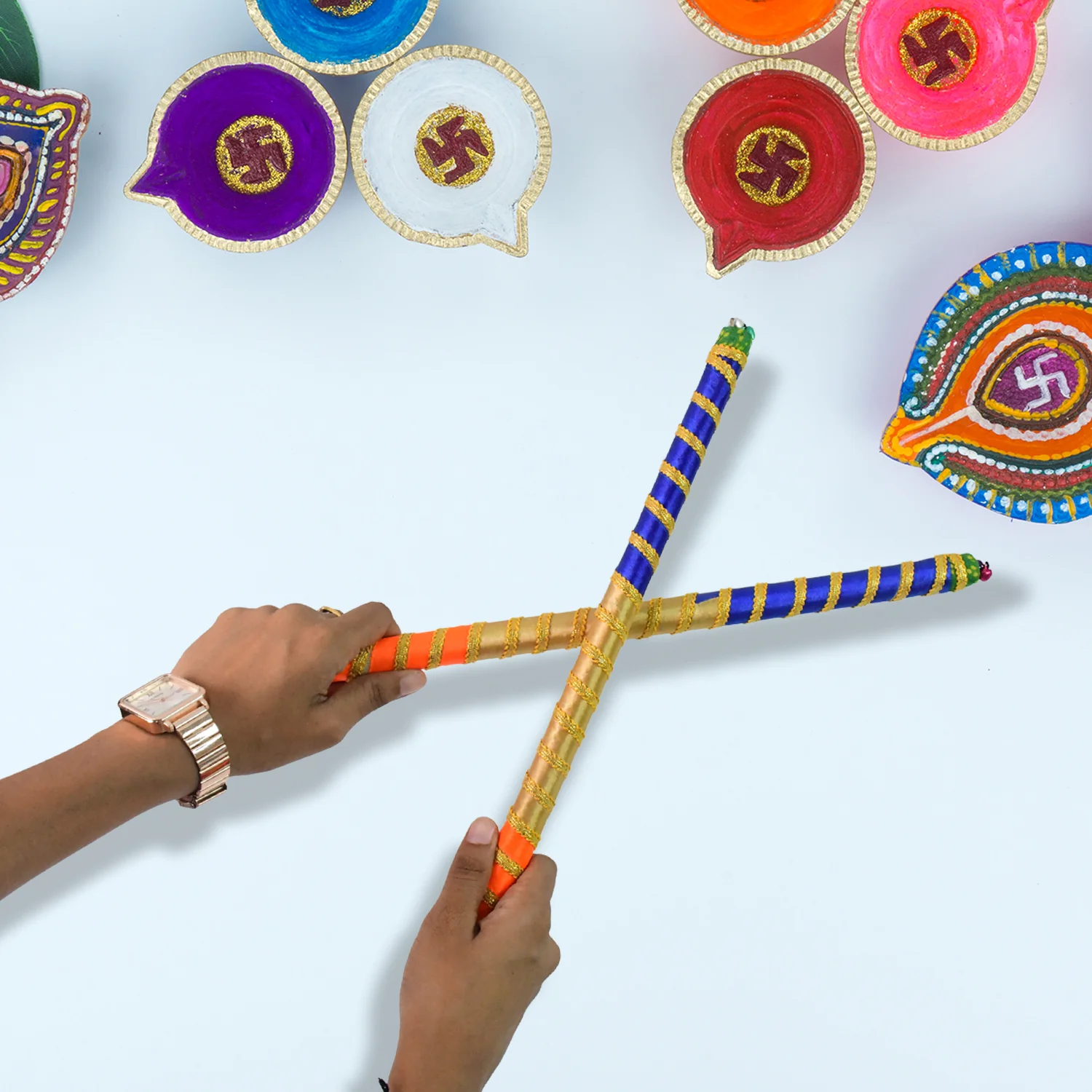 Traditional Decorative Dandiya Sticks Pair for Navratri, Garba (2 Pc) - Image 6