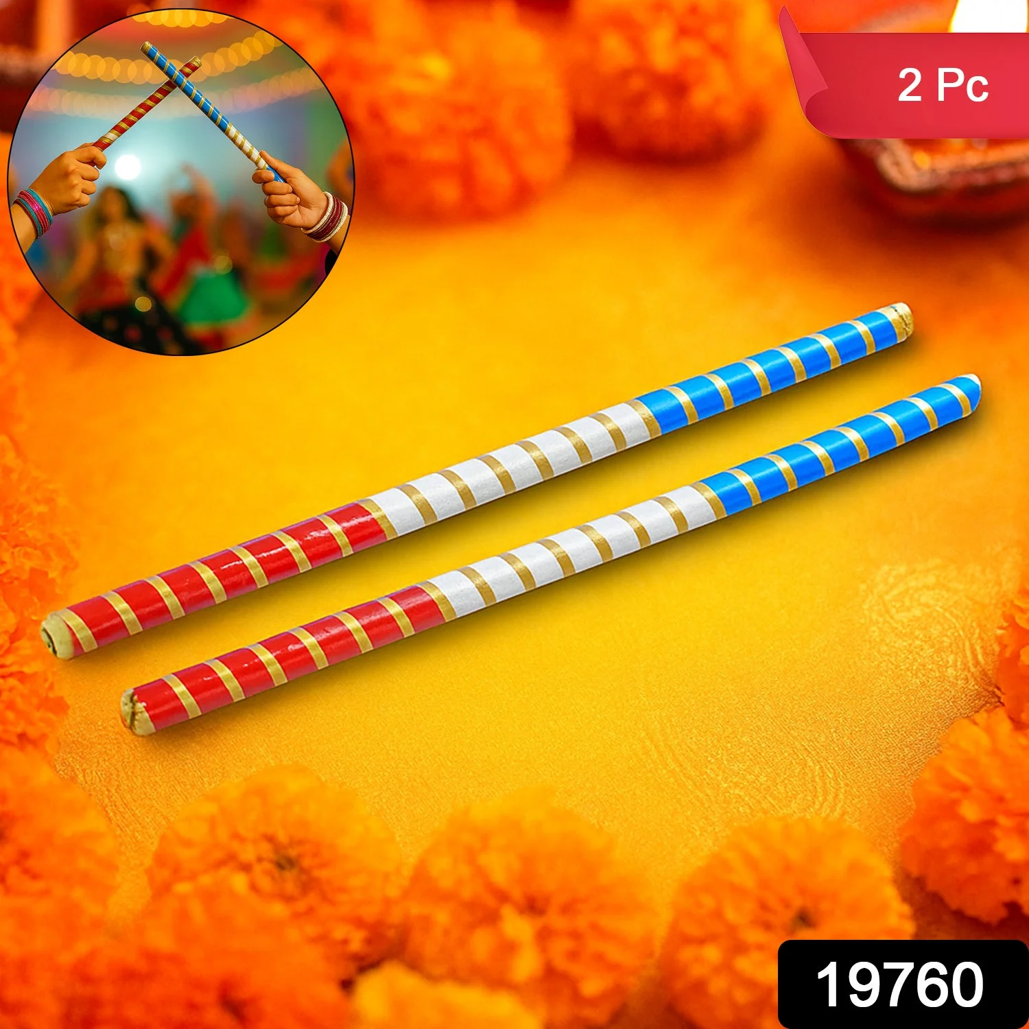 Traditional Decorative Dandiya Sticks Pair for Navratri, Garba (2 Pc) - Image 2