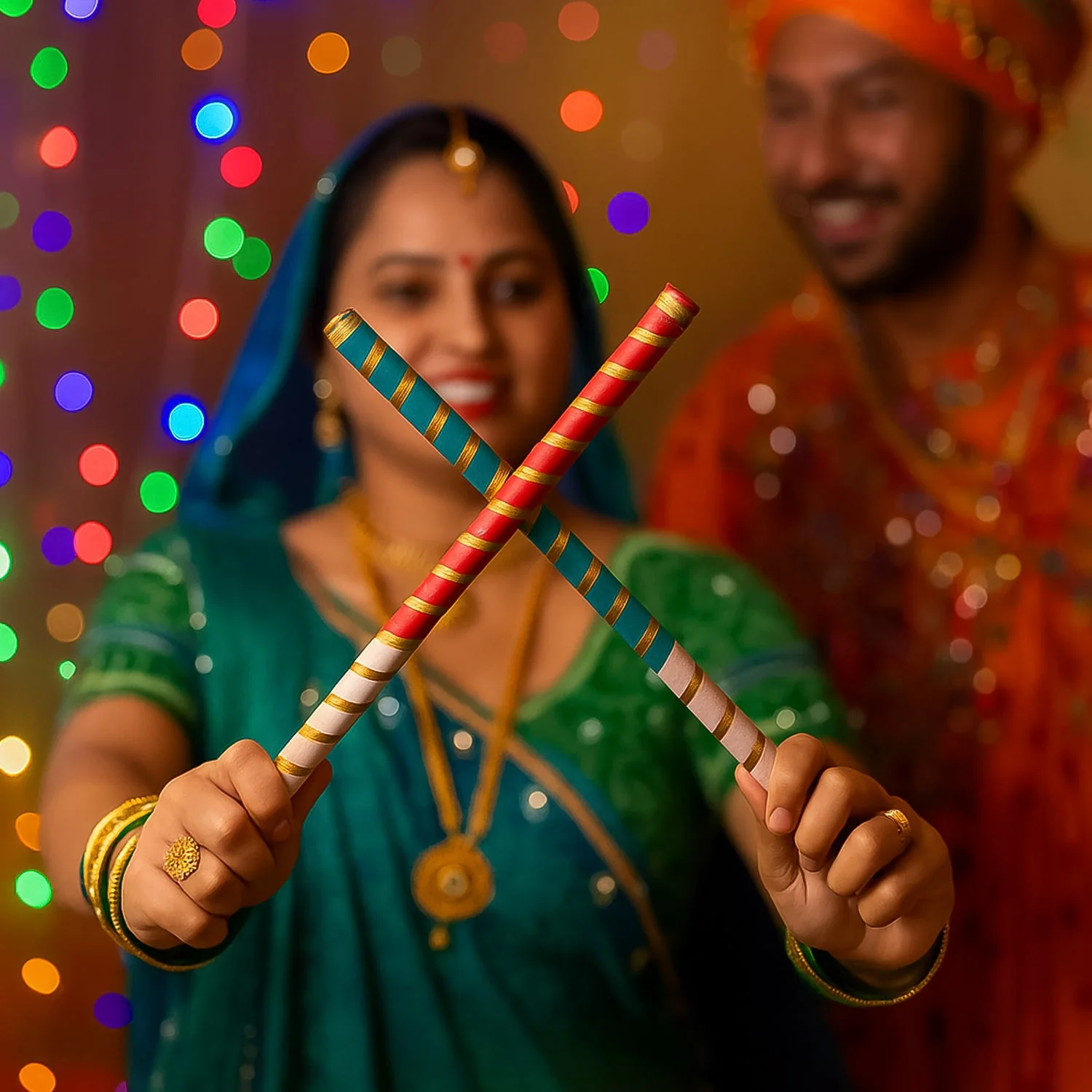 Traditional Decorative Dandiya Sticks Pair for Navratri, Garba (2 Pc) - Image 3