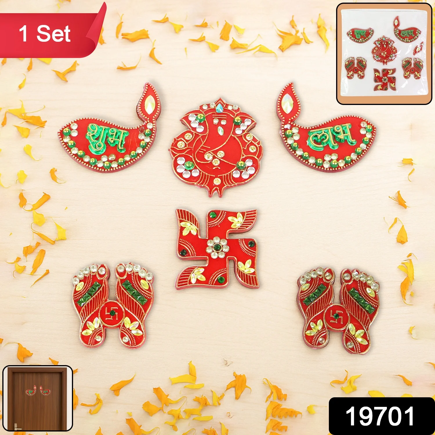 Traditional Decorative Shubh Labh Door Hanging (6 Pc / 1 Set) - Image 2