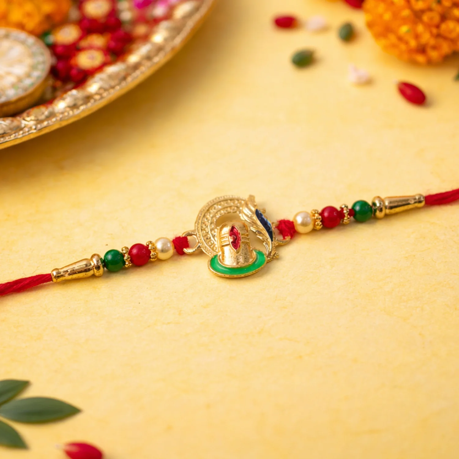 Traditional Designer Rakhi with Elegant Religious Motif Thread (1 Pc) - Image 3