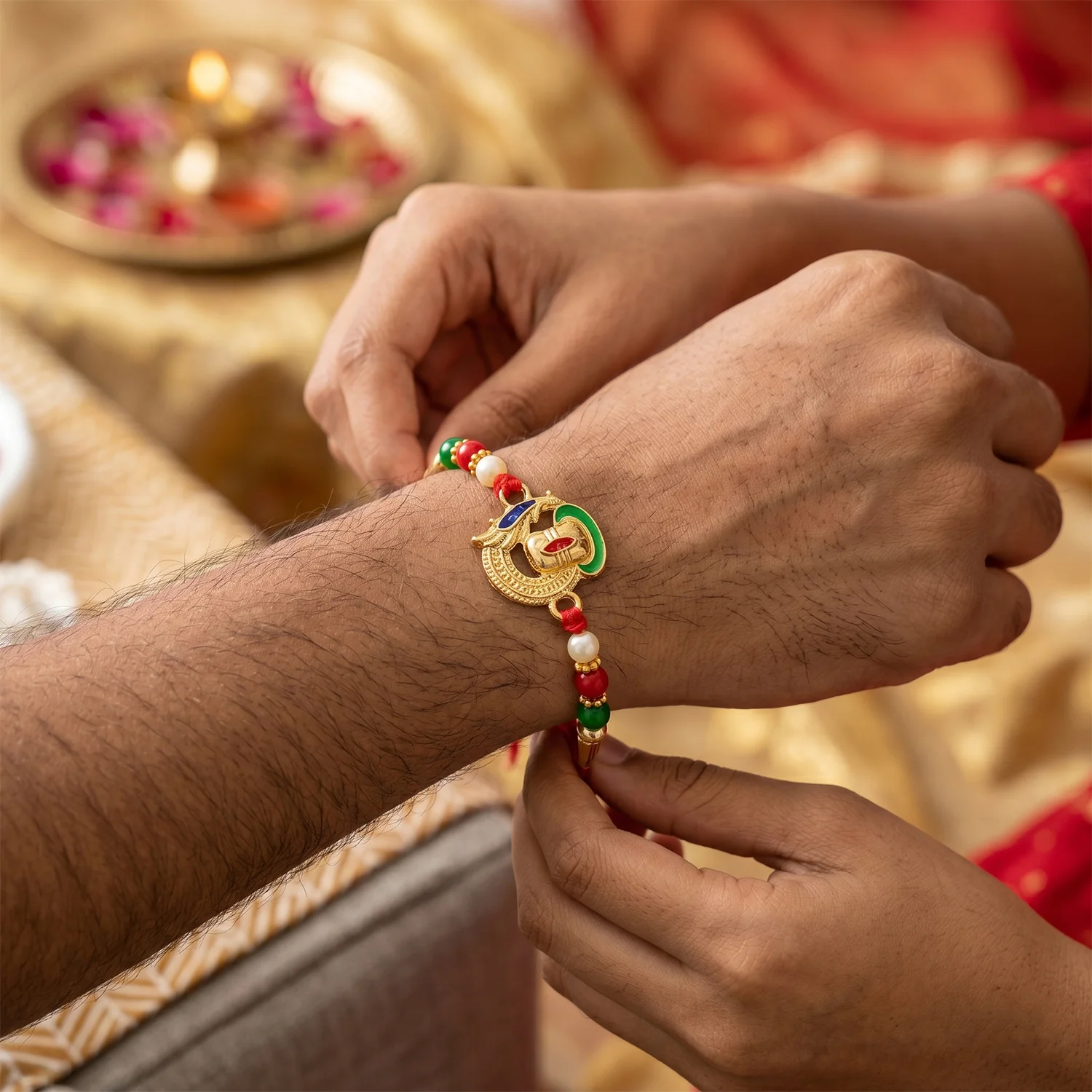 Traditional Designer Rakhi with Elegant Religious Motif Thread (1 Pc) - Image 4