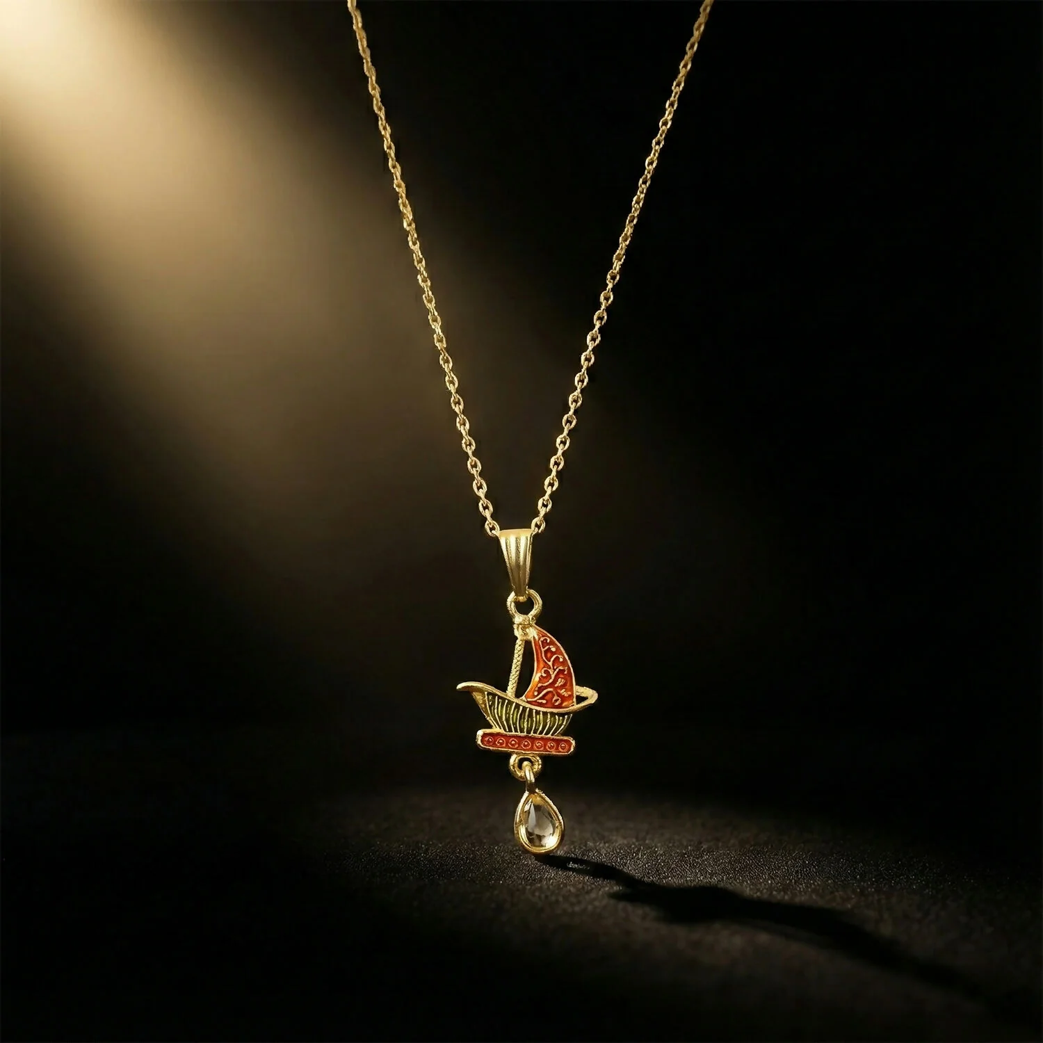 Stylish Steamer Boat Design Pendant Necklace with Chain for Women - Image 2