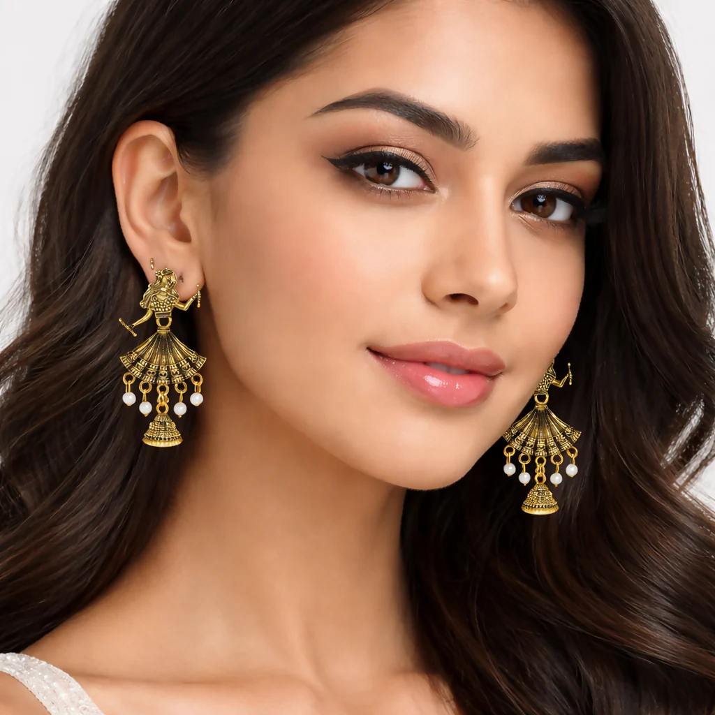 Traditional Elegant Gold Finish Doll Jhumka Earrings - Image 2