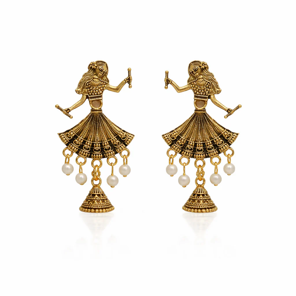 Traditional Elegant Gold Finish Doll Jhumka Earrings - Image 3