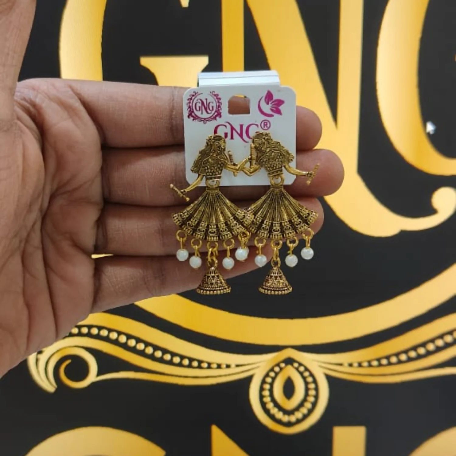 Traditional Elegant Gold Finish Doll Jhumka Earrings - Image 4