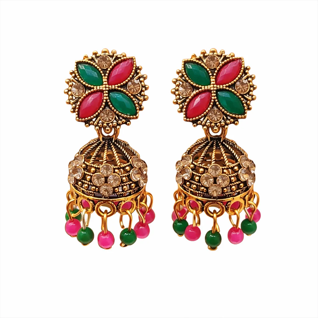 TRADITIONAL ELEGANT OXIDISE MULTI JHUMKA - Image 2