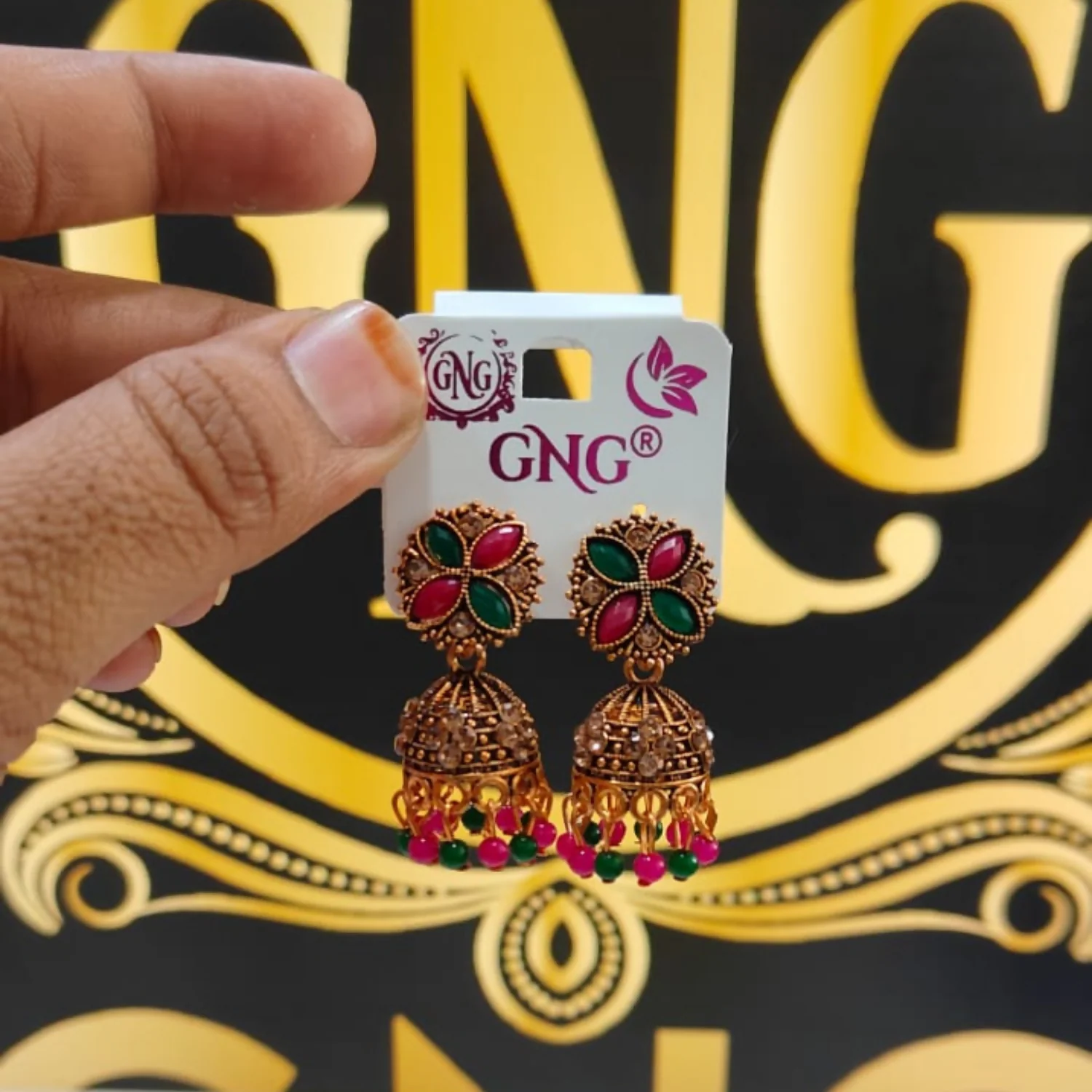 TRADITIONAL ELEGANT OXIDISE MULTI JHUMKA - Image 4