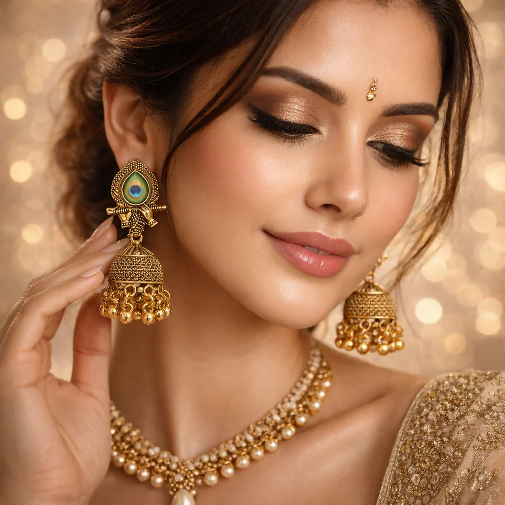 Traditional Elegant Oxidised Gold Plated Peacock Design Jhumka Earrings for Women - Image 3