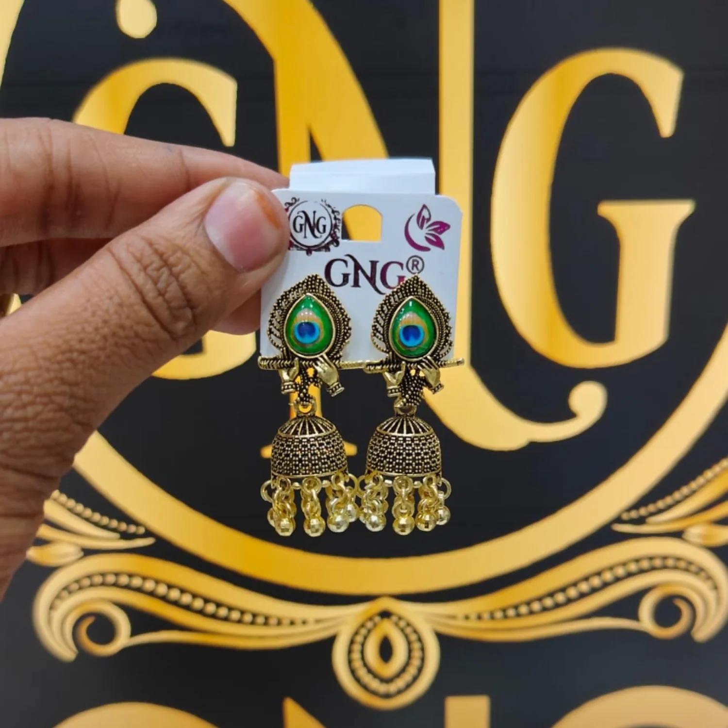 Traditional Elegant Oxidised Gold Plated Peacock Design Jhumka Earrings for Women - Image 4