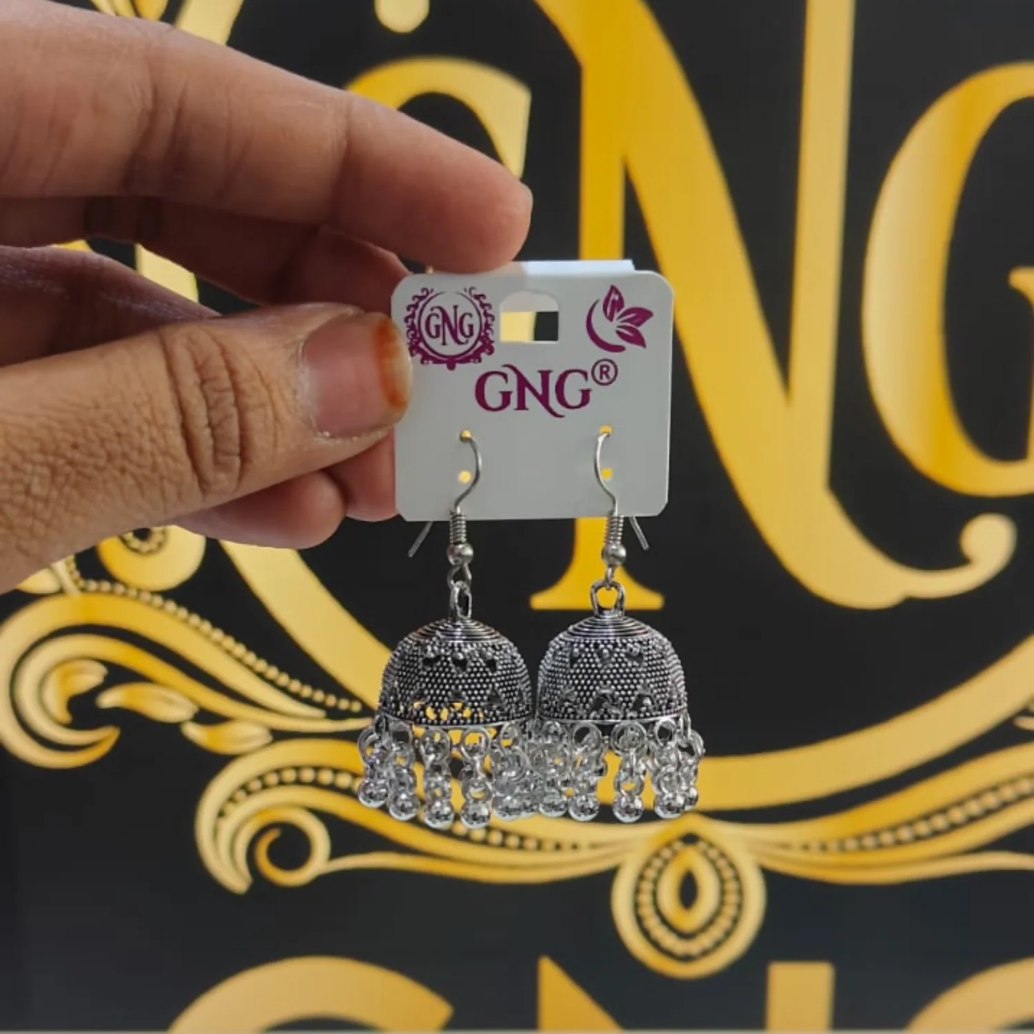 Traditional Elegant Oxidised Hook Jhumka Earrings - Image 4