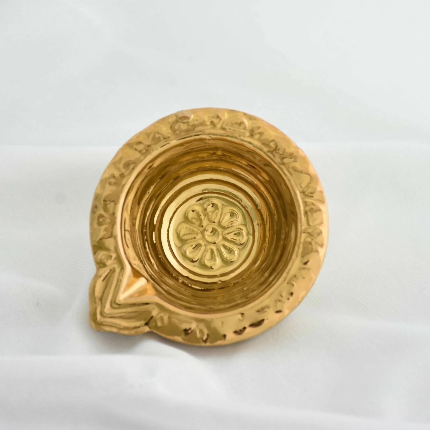 Traditional Engraved Decorative Ceramic Diya with Gold PVD Plating & Antique Metallic Finish (4 Pc) - Image 3