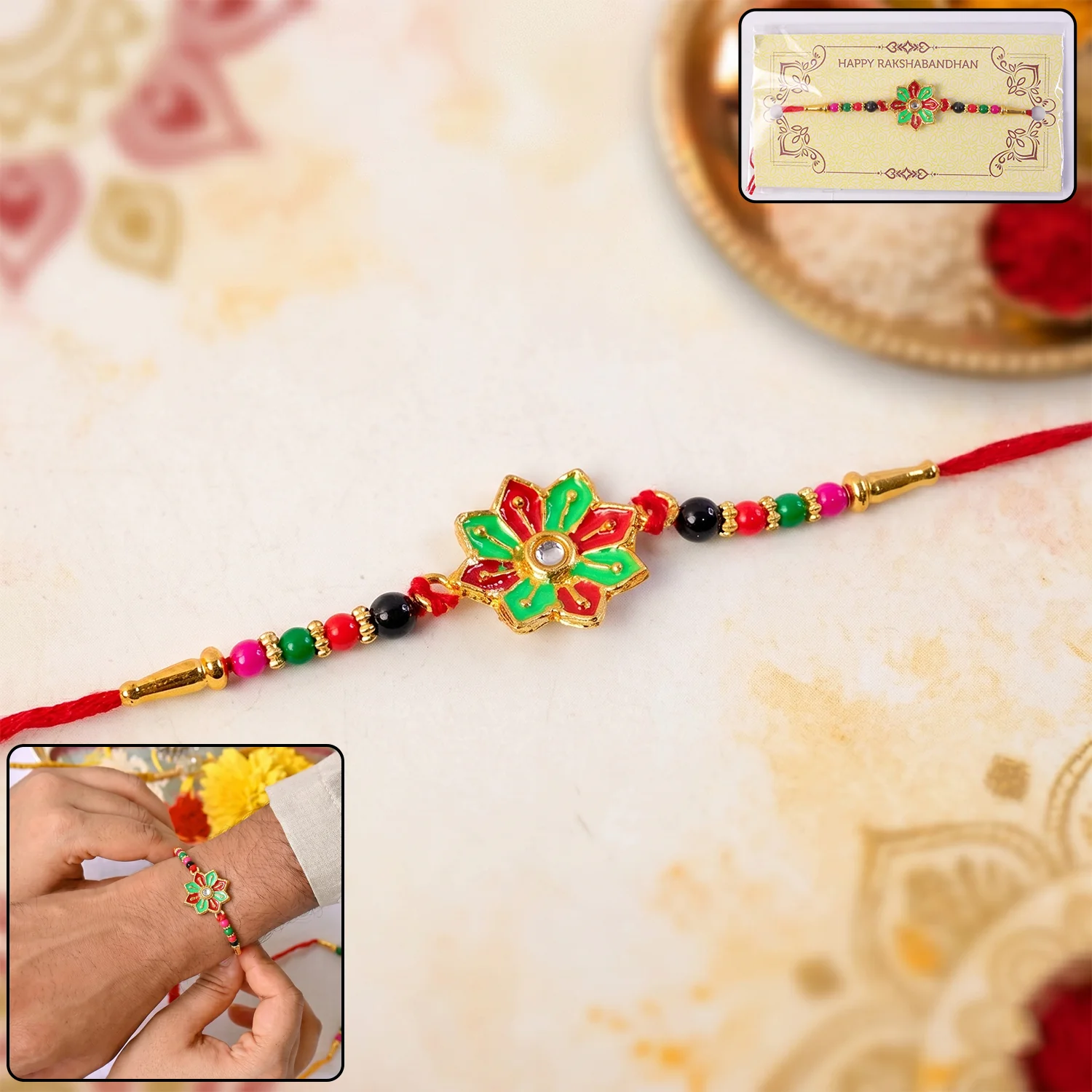 Traditional Floral Design Rakhi (1 Pc) - Image 2