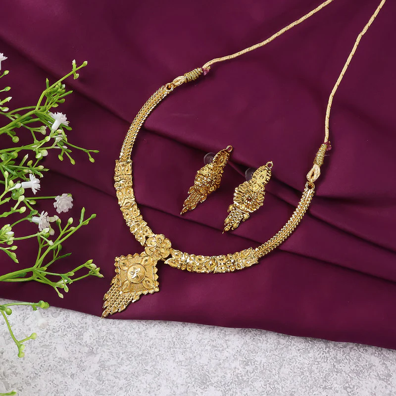 Traditional Floral Drop Choker Necklace Set – Elegant Festive & Wedding Jewellery - Image 2
