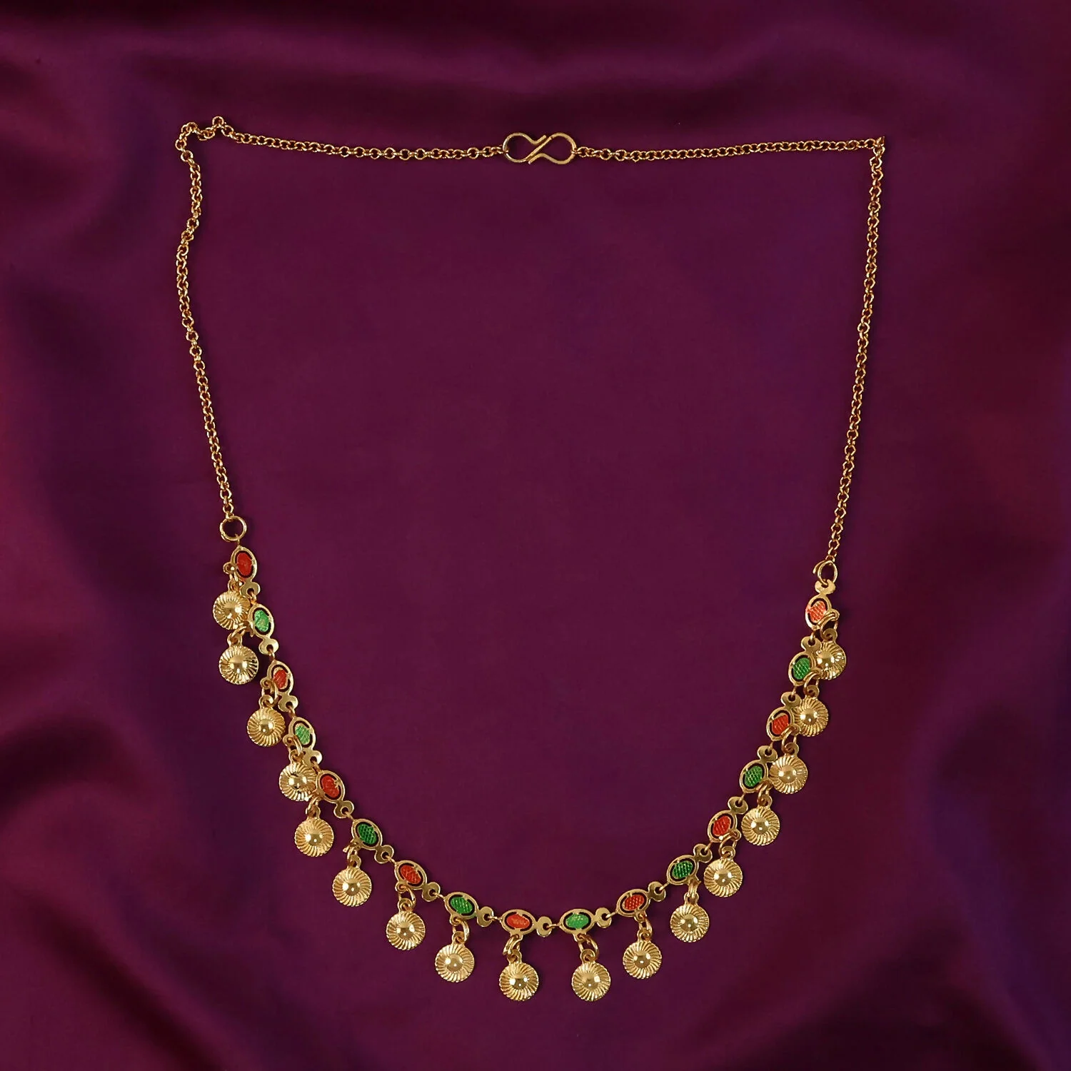 Traditional Gold Charm Necklace with Multicolor Stone Drops - Image 2