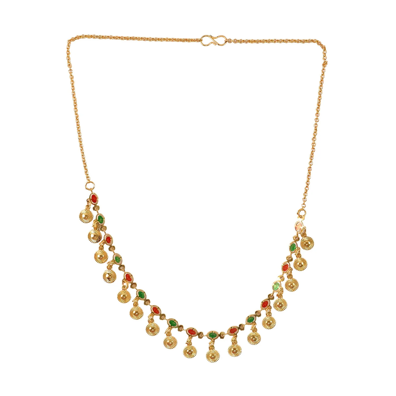 Traditional Gold Charm Necklace with Multicolor Stone Drops - Image 5
