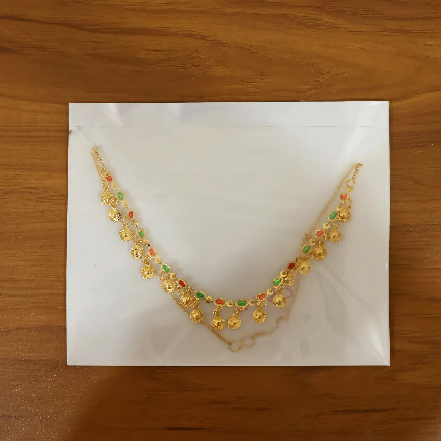 Traditional Gold Charm Necklace with Multicolor Stone Drops - Image 6