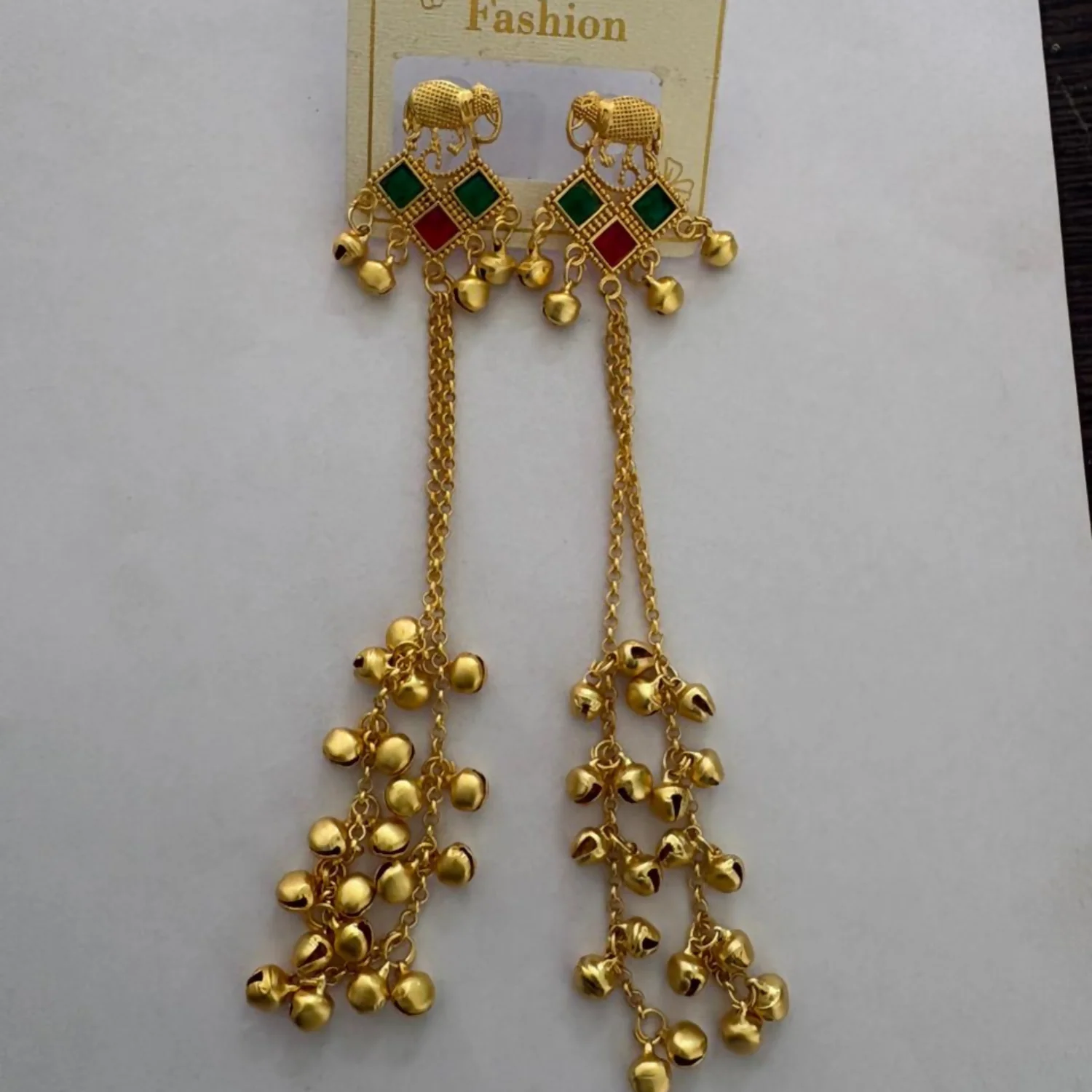 Traditional Gold Elephant Drop Kashmiri Earrings with Multicolor Stone Accents - Image 5
