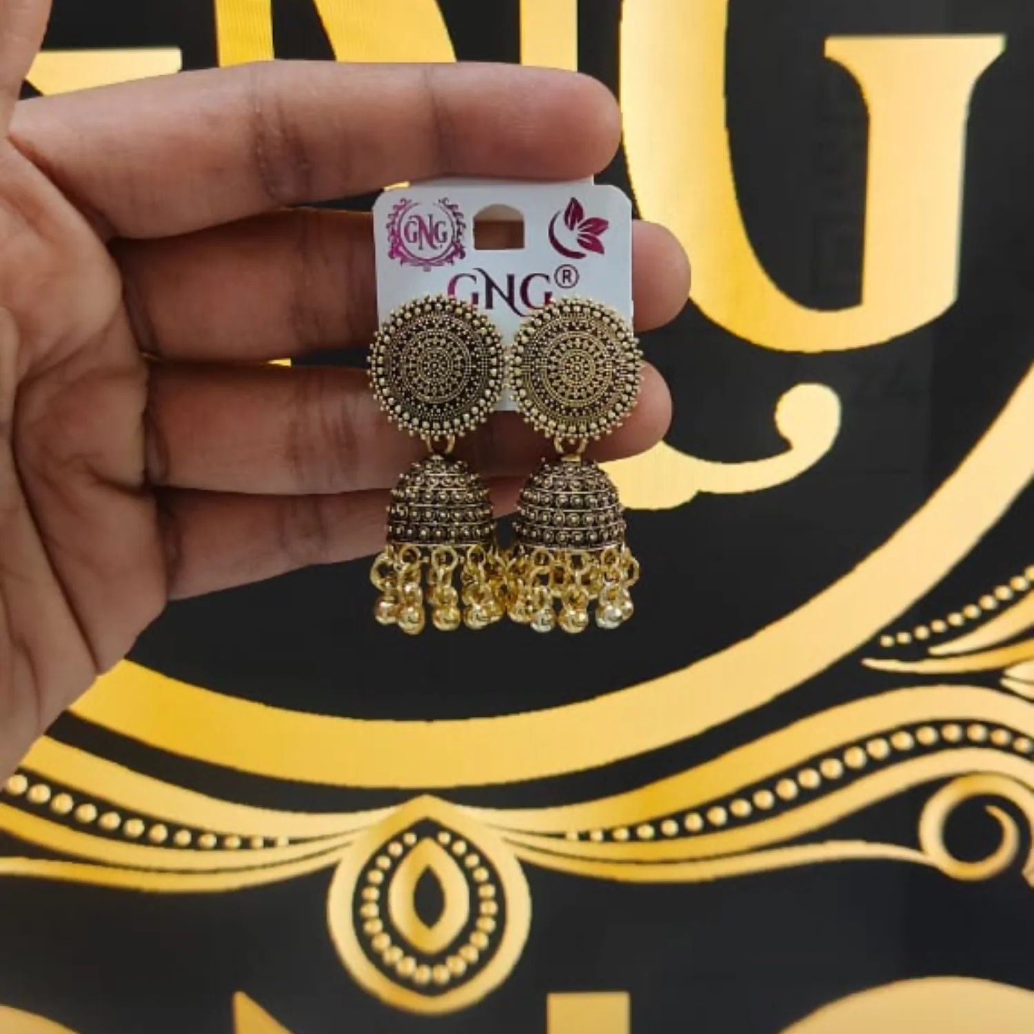 Traditional Gold Finish Jhumka Earrings - Image 4