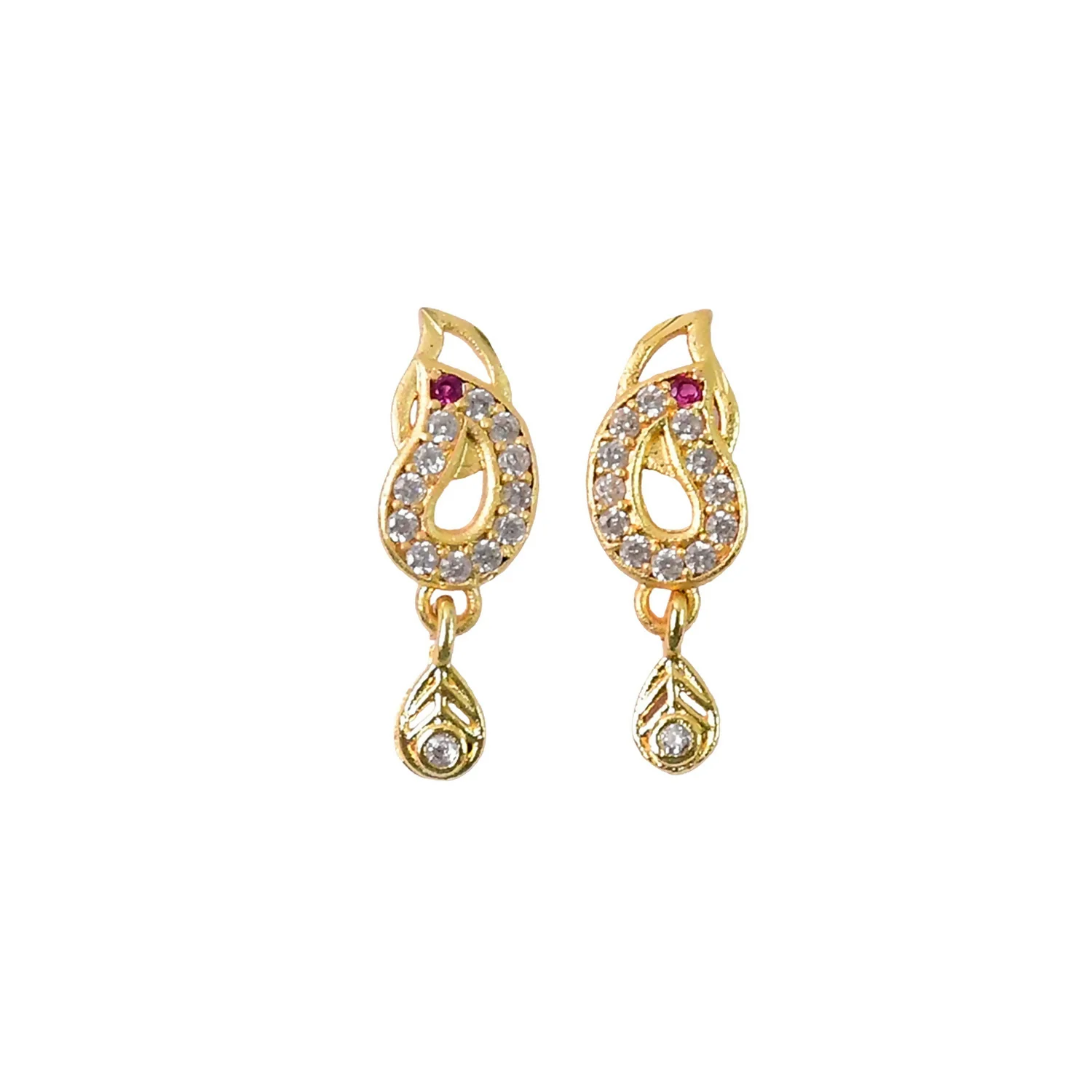 Traditional Gold Finish Paisley Earrings with Crystal & Ruby Touch - Image 5