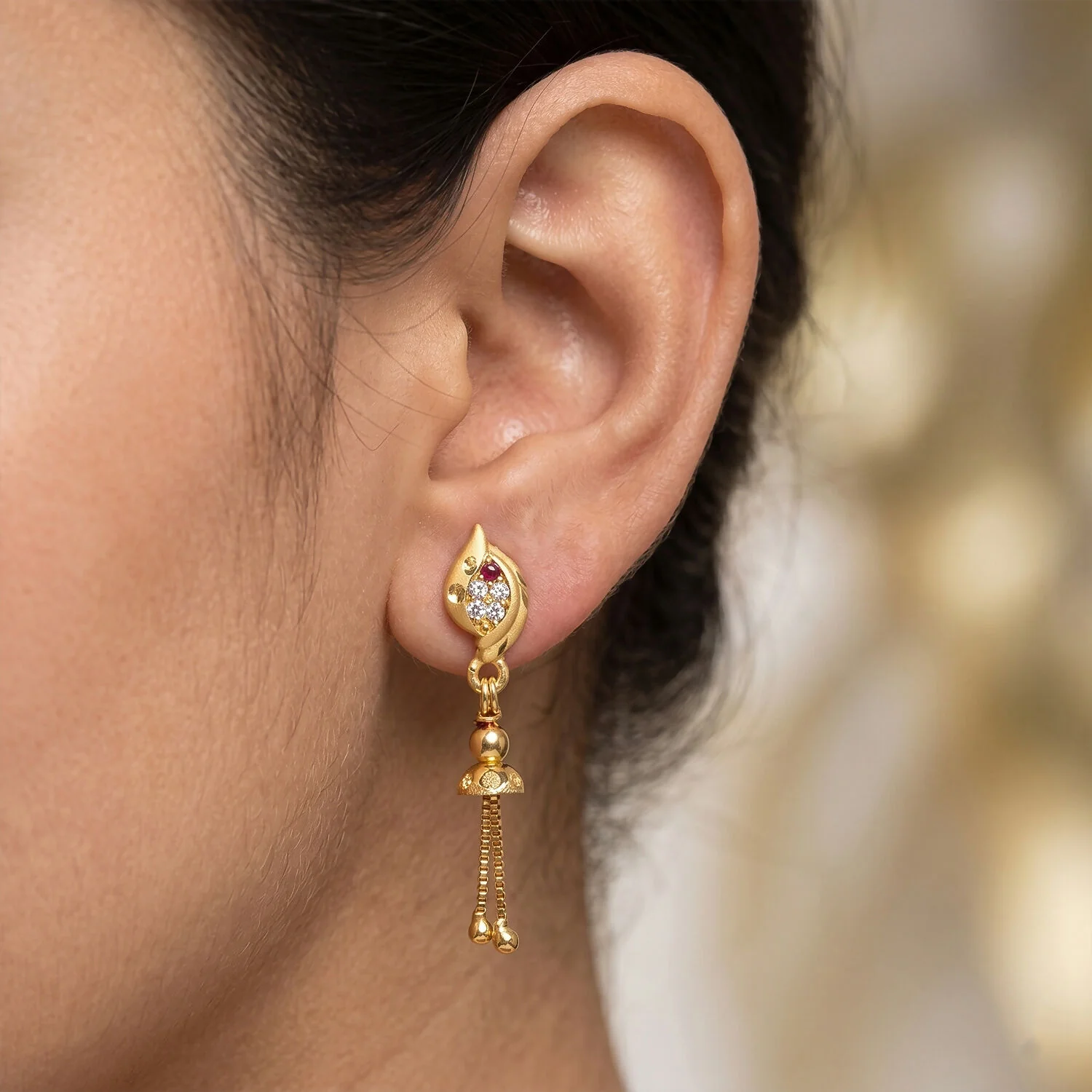 Traditional Gold Plated Casting Chain Drop Earrings for Women Ethnic Wear - Image 2