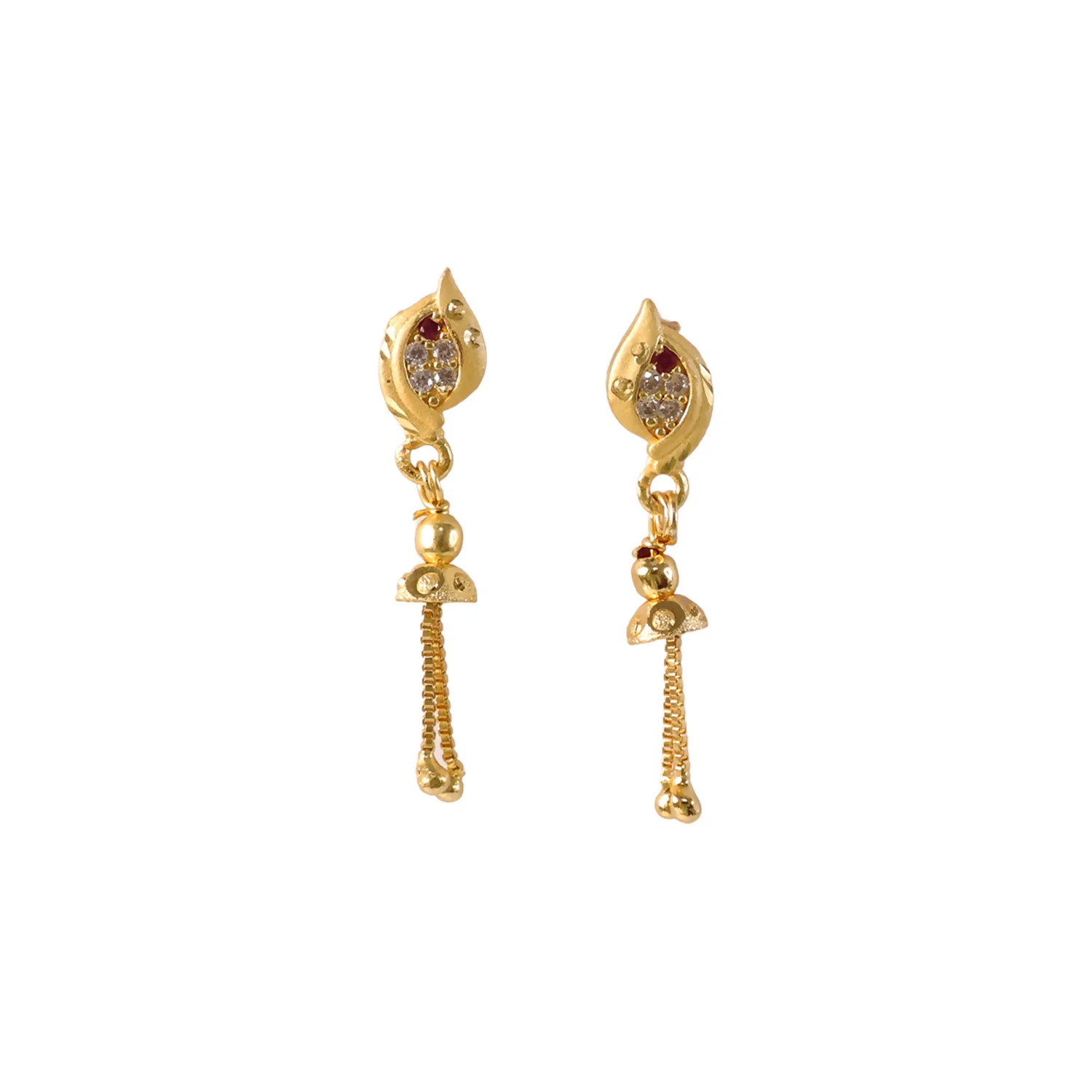 Traditional Gold Plated Casting Chain Drop Earrings for Women Ethnic Wear - Image 5